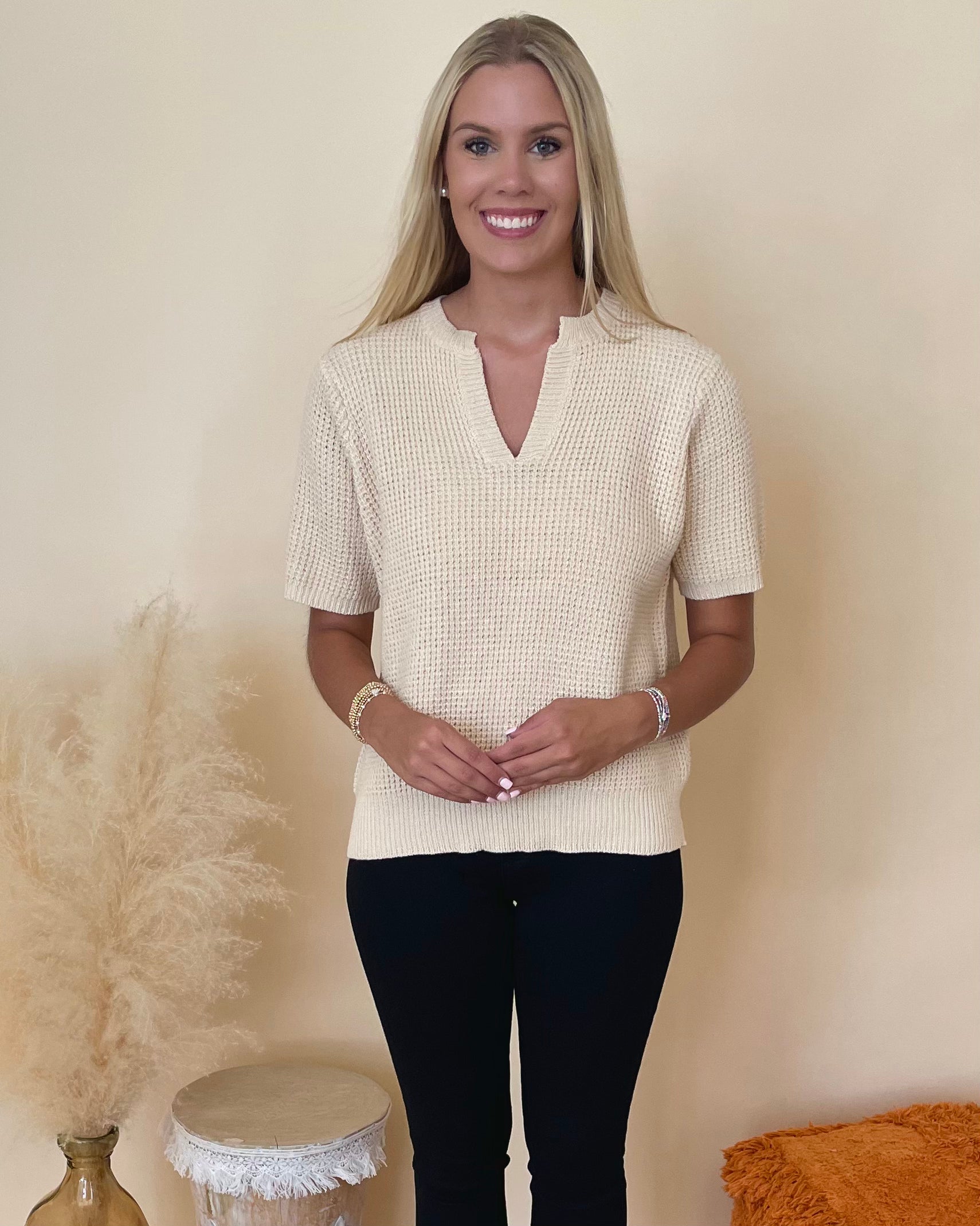 Always Love Natural Split Neck Sweater-Shop-Womens-Boutique-Clothing