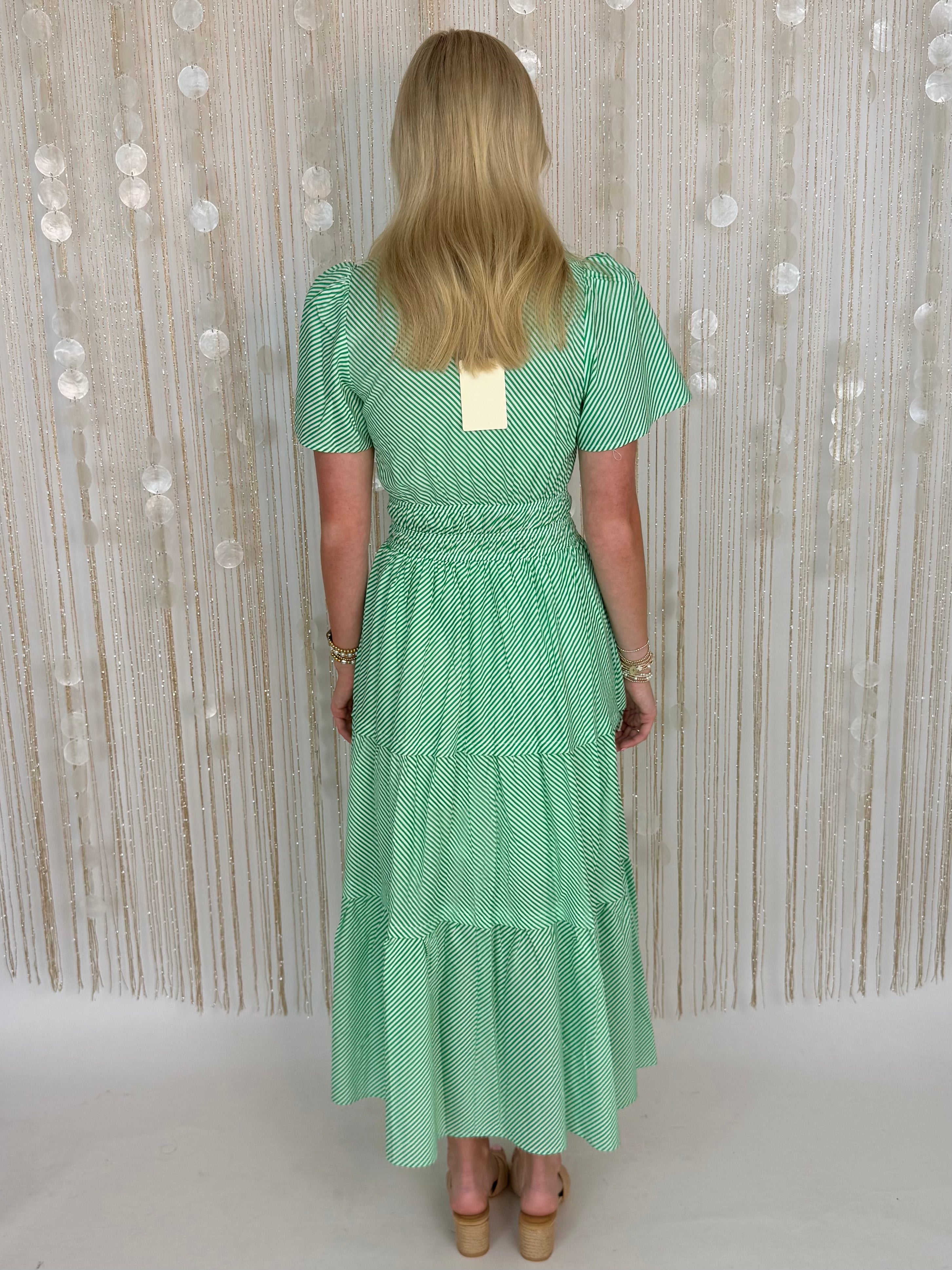 Call It Love Green Striped Smocked Midi Dress-Shop-Womens-Boutique-Clothing