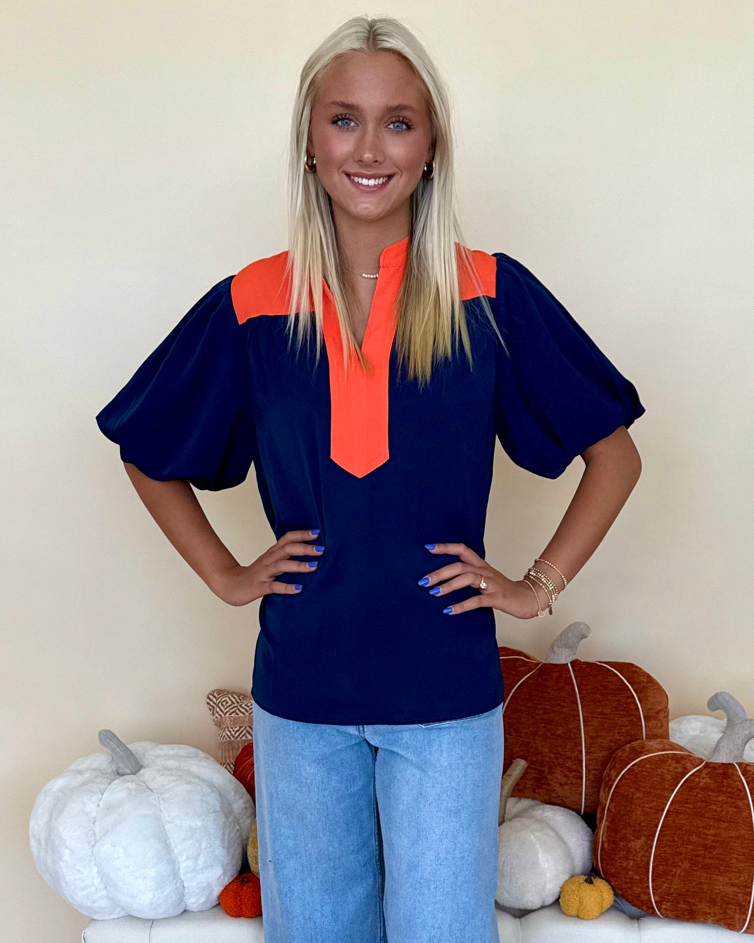 On The Plains Navy/Orange Colorblock Top-Shop-Womens-Boutique-Clothing