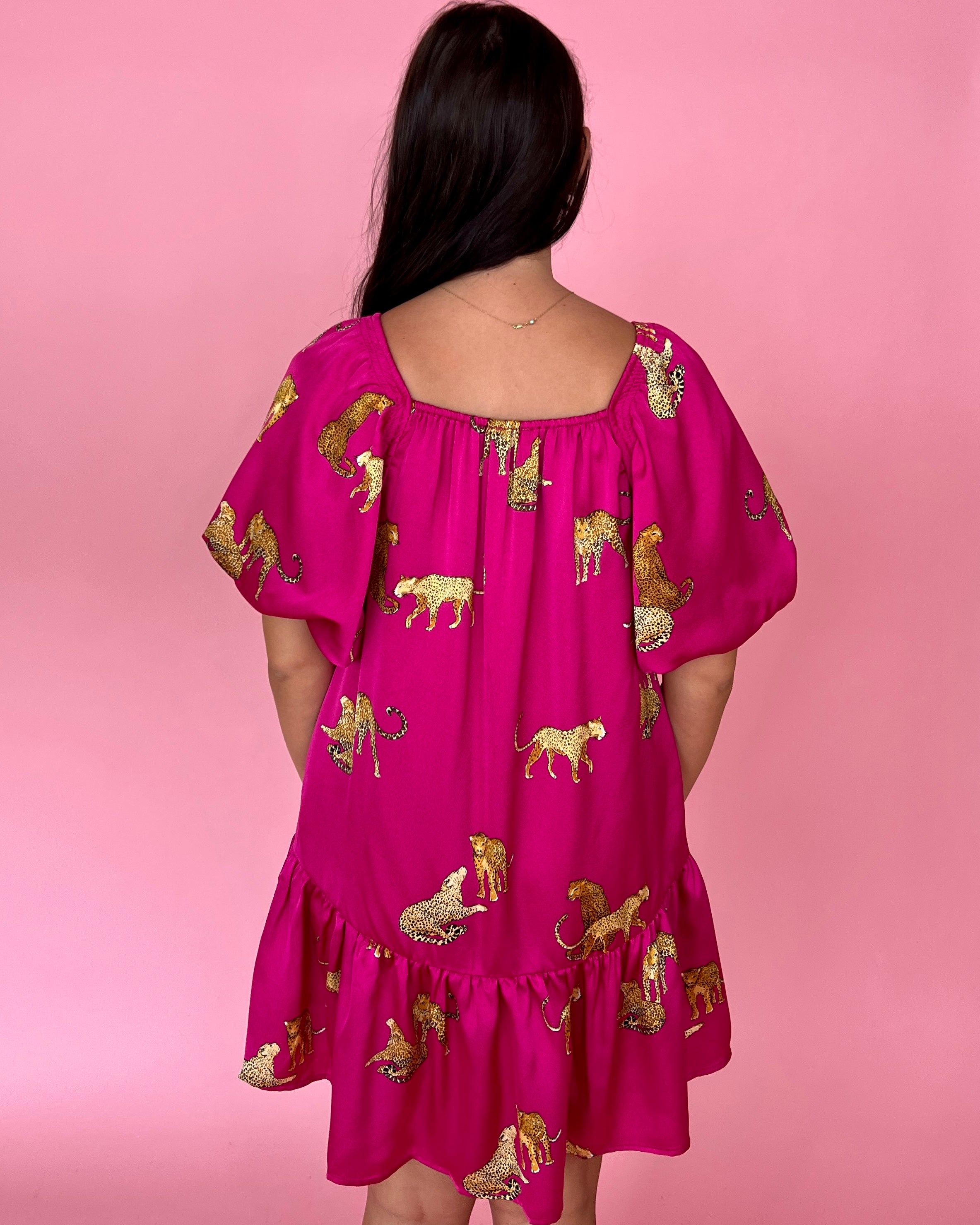 Another Day Ahead Plum Leopard Satin Puff Sleeve Dress-Shop-Womens-Boutique-Clothing