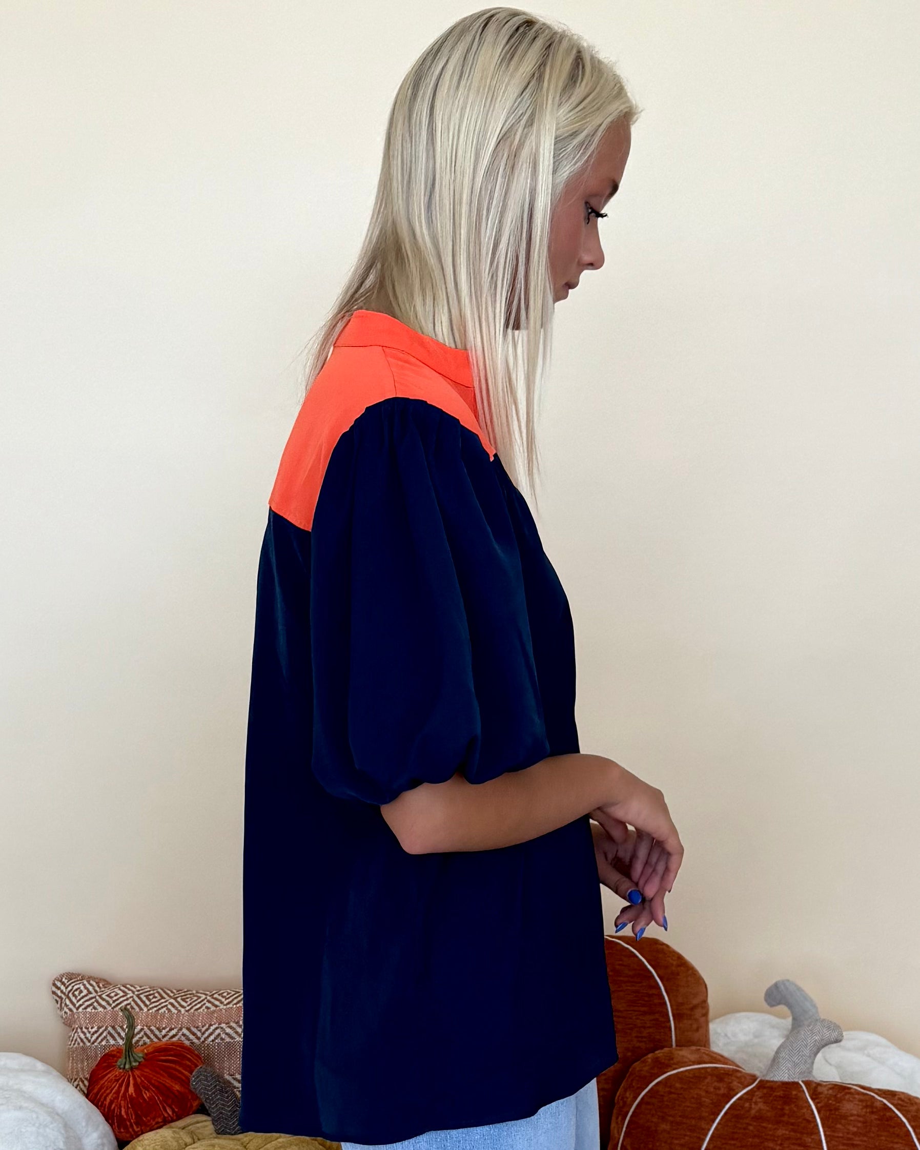 On The Plains Navy/Orange Colorblock Top-Shop-Womens-Boutique-Clothing