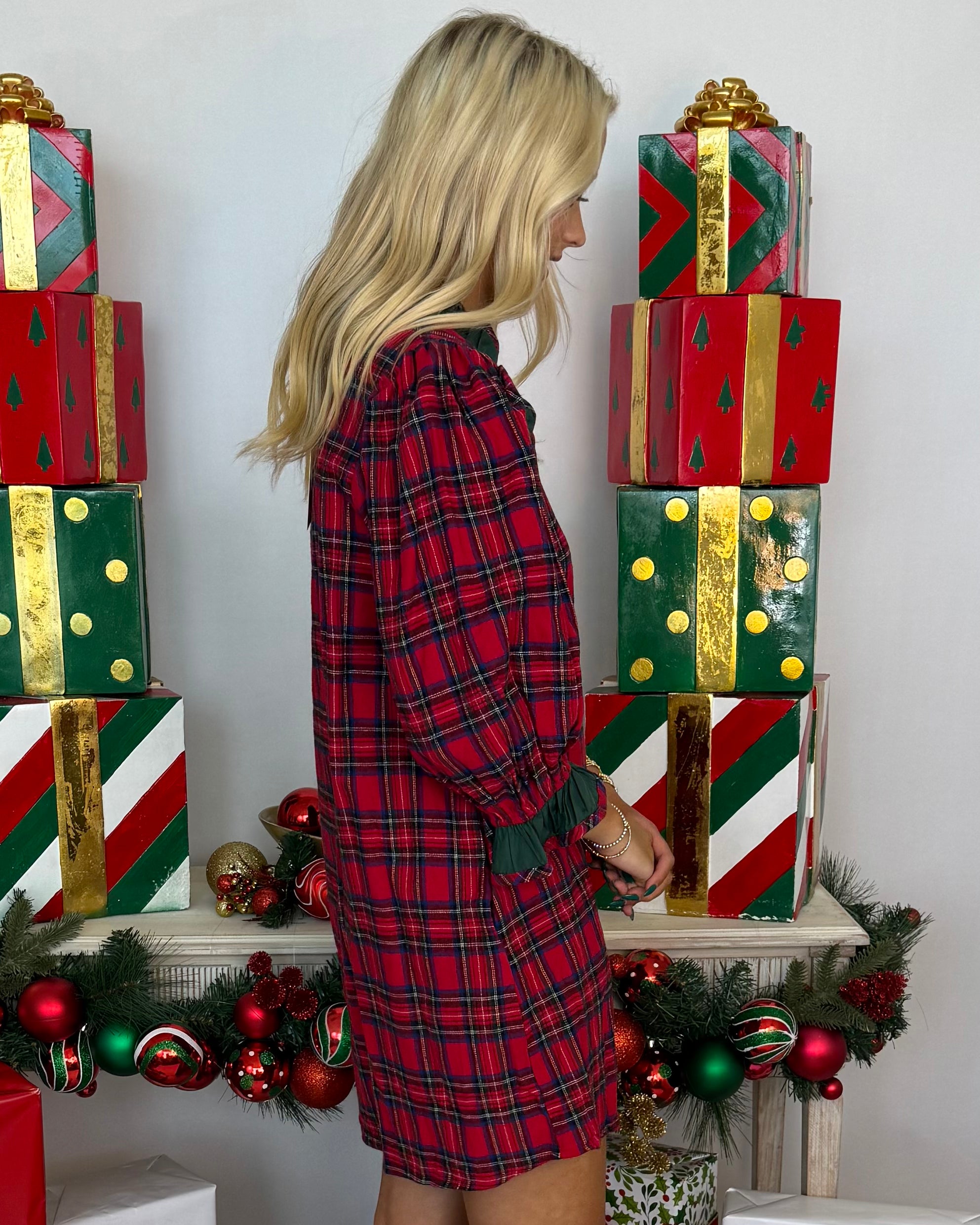 Longing View Red Plaid Ruffle Trim Dress-Shop-Womens-Boutique-Clothing
