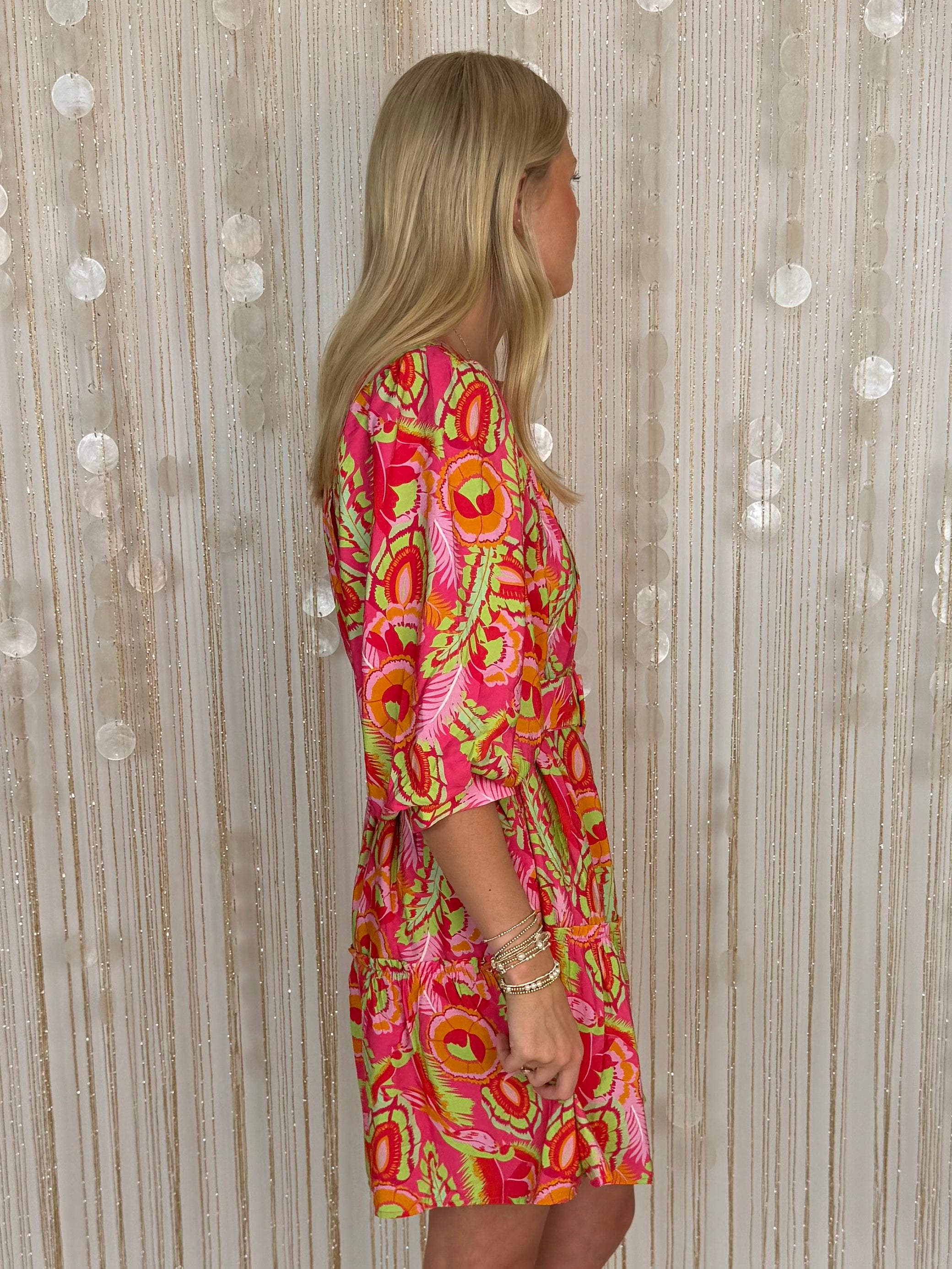 Butterfly Bloom Multi-Flower Belted Dress-Shop-Womens-Boutique-Clothing