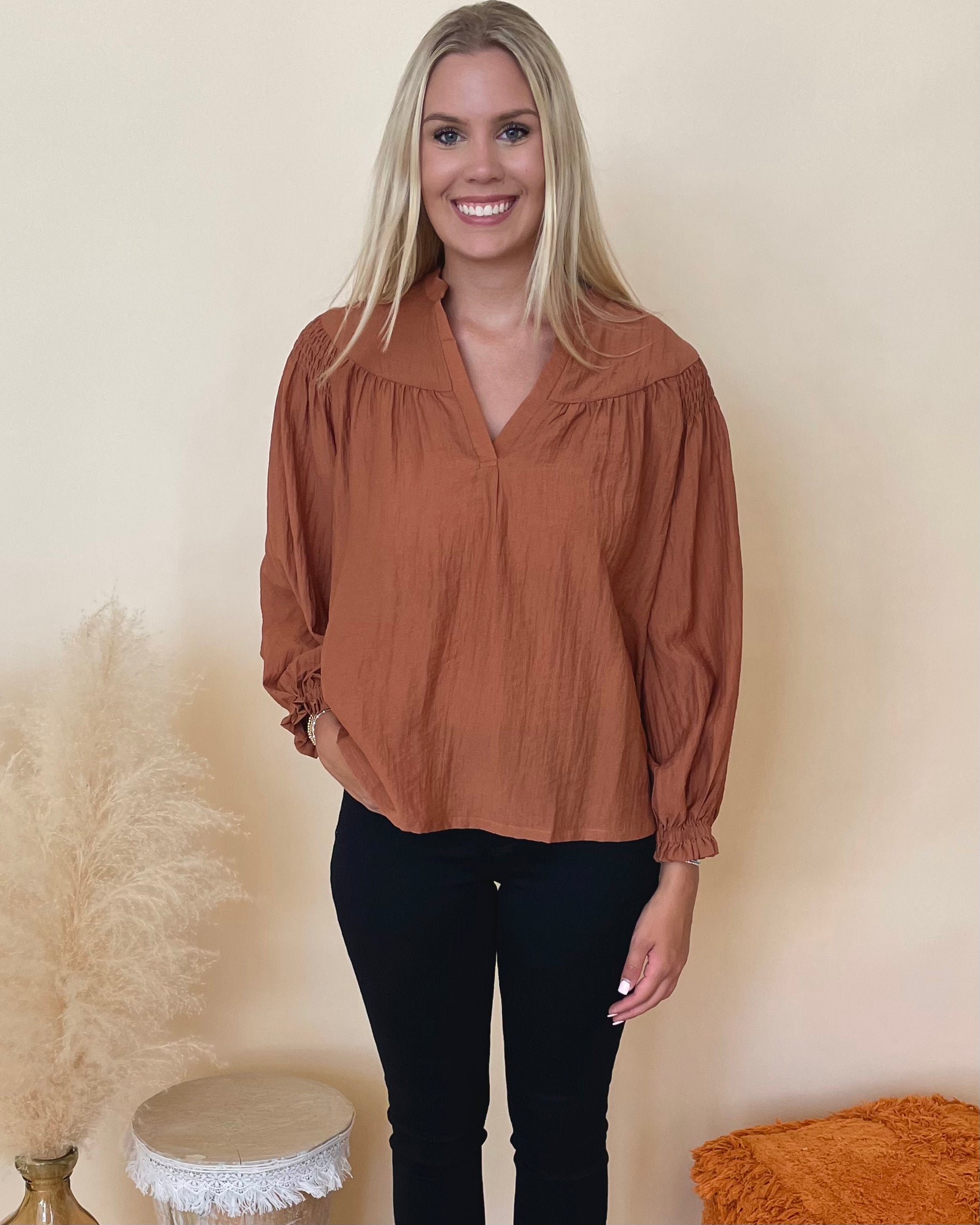 The Date Cinnamon Crinkle Top-Shop-Womens-Boutique-Clothing