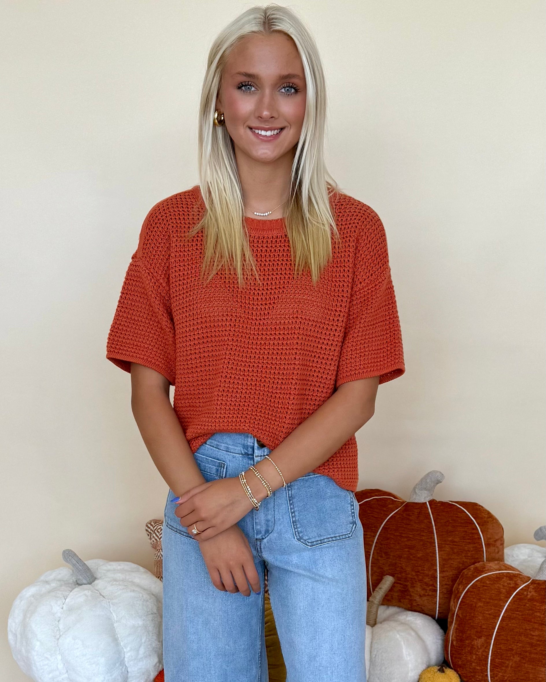 Made Sense Clay Waffle Knit Top-Shop-Womens-Boutique-Clothing