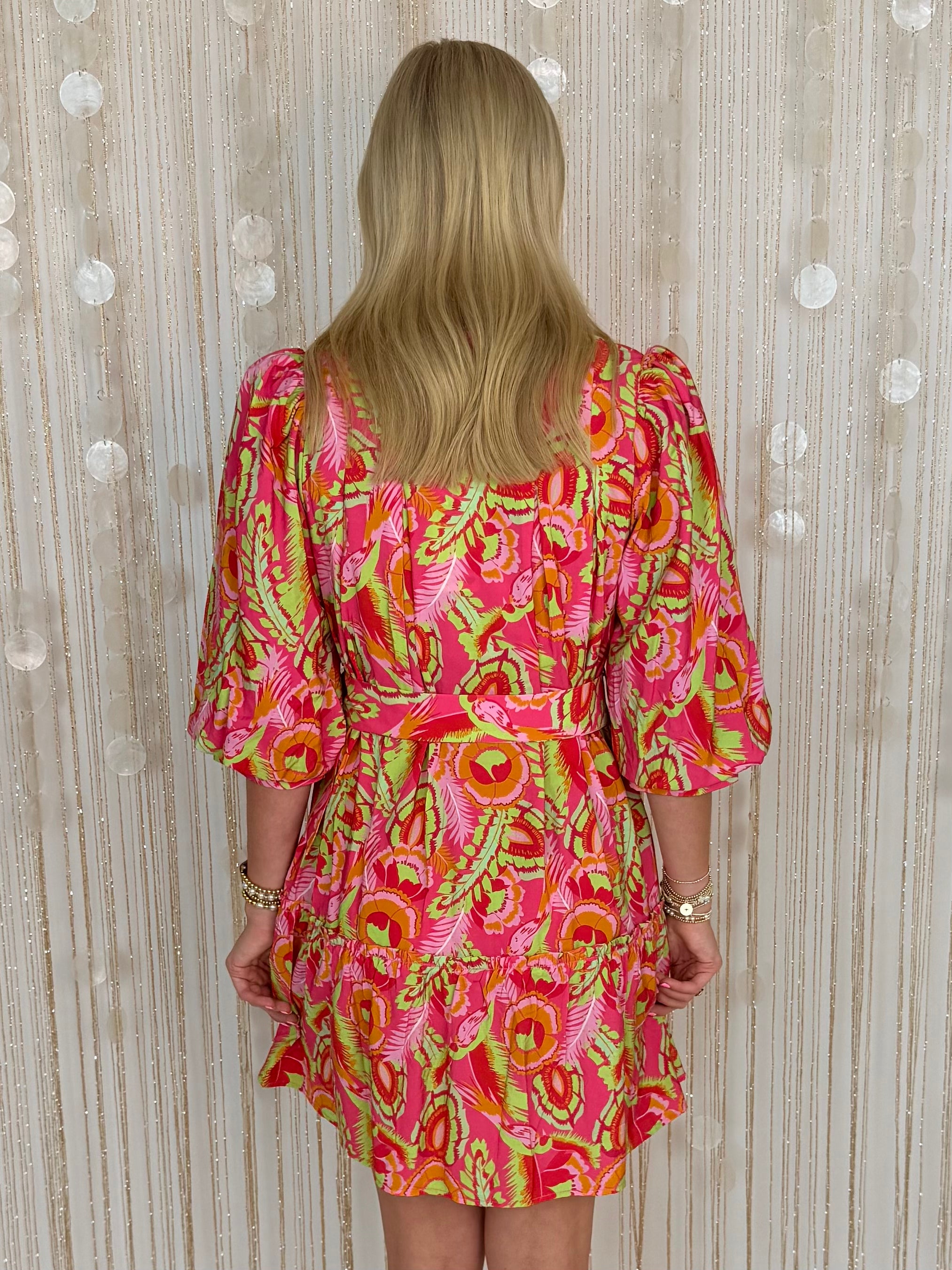 Butterfly Bloom Multi-Flower Belted Dress-Shop-Womens-Boutique-Clothing
