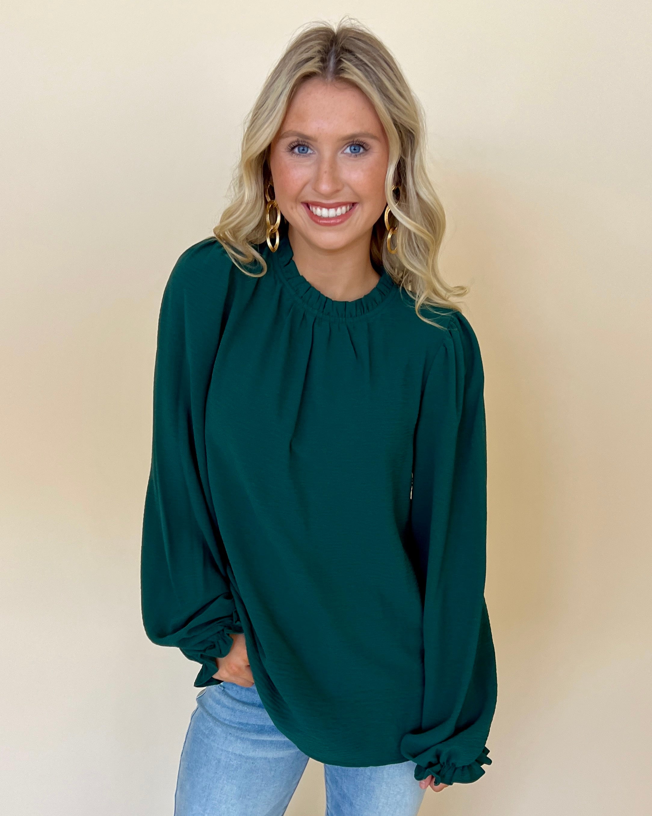 Just Right Hunter Ruffle Top-Shop-Womens-Boutique-Clothing