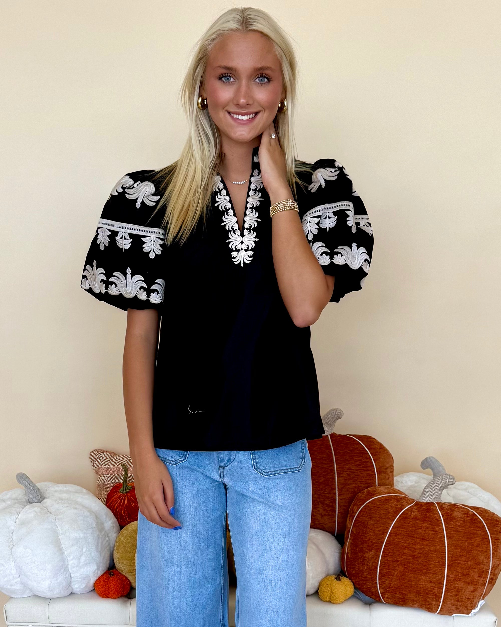 Catching Up Black Embroidered Top-Shop-Womens-Boutique-Clothing