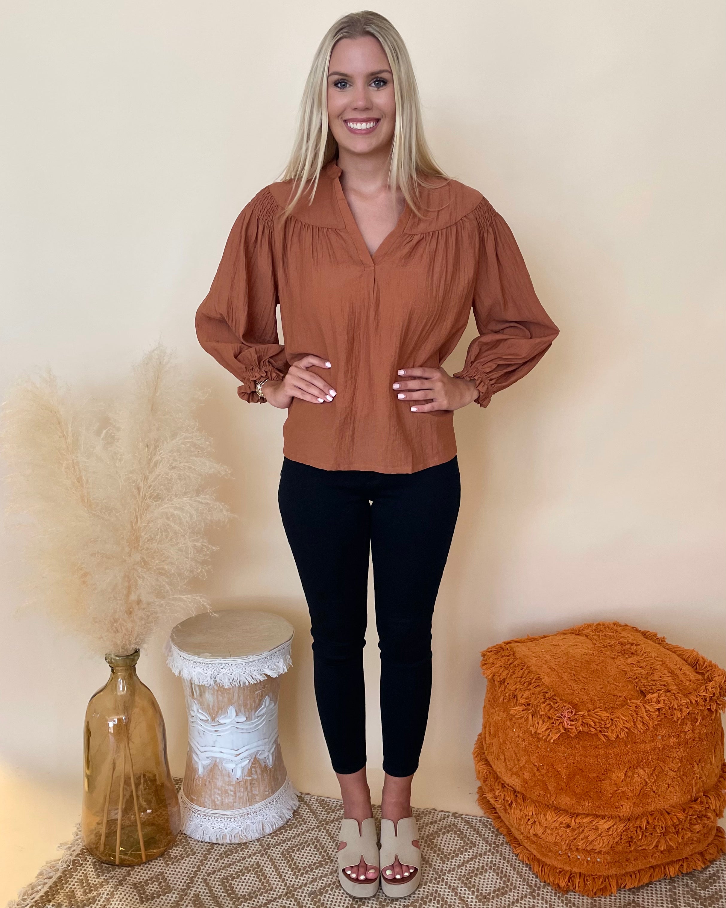 The Date Cinnamon Crinkle Top-Shop-Womens-Boutique-Clothing