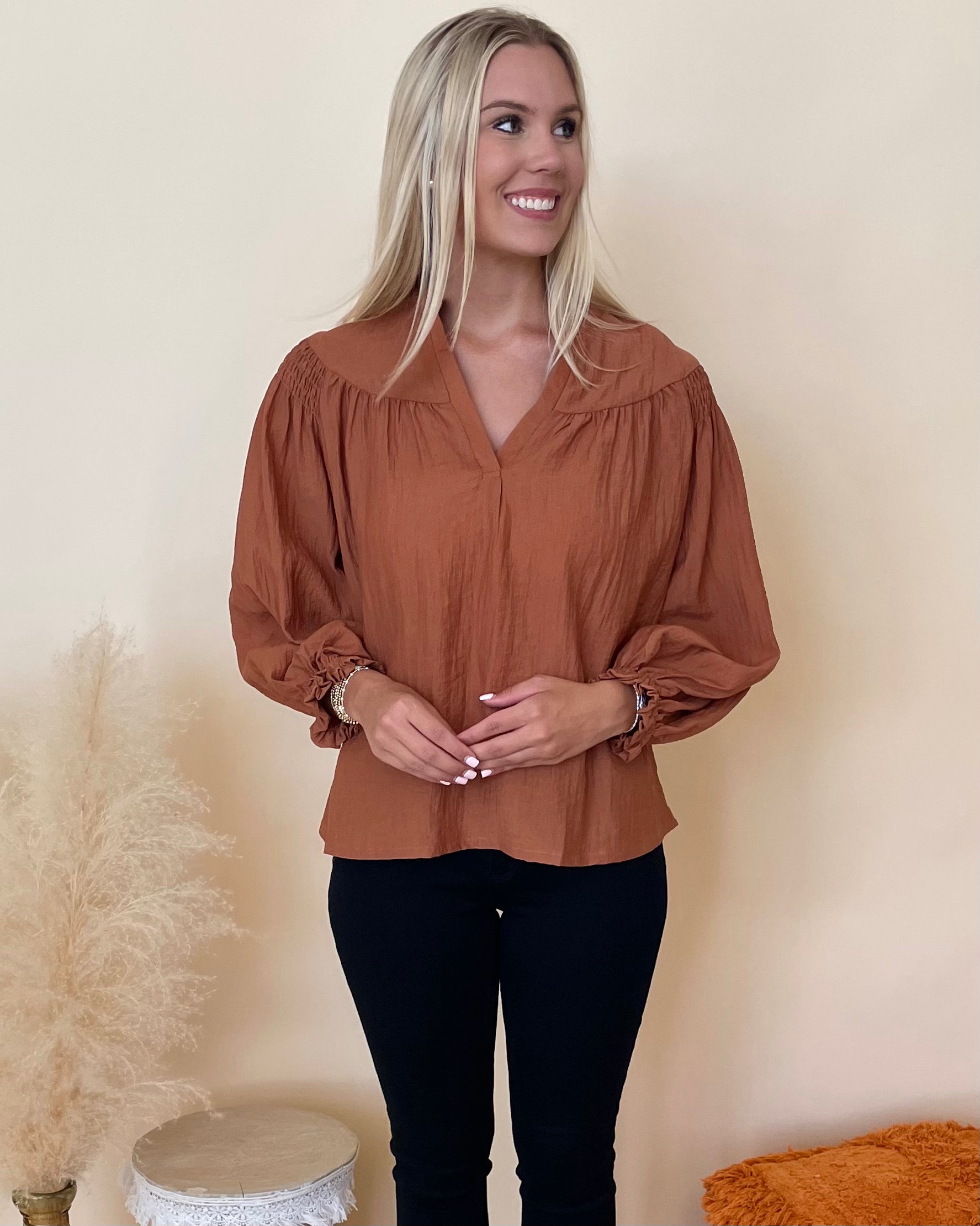 The Date Cinnamon Crinkle Top-Shop-Womens-Boutique-Clothing