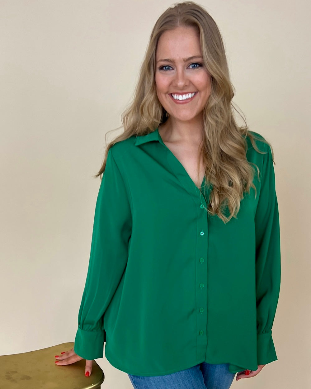 Spotlight Green Plus Button Up Top-Shop-Womens-Boutique-Clothing