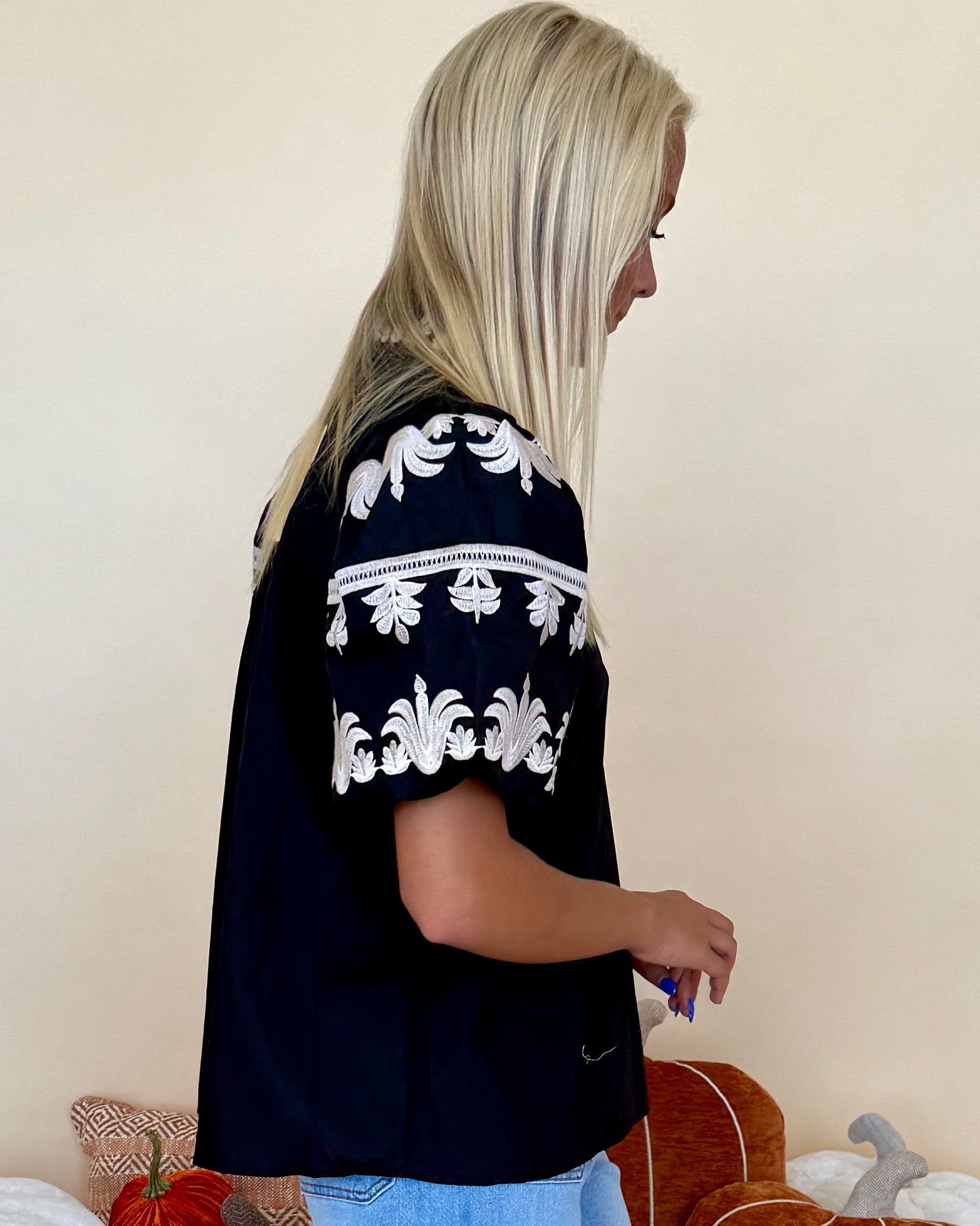 Catching Up Black Embroidered Top-Shop-Womens-Boutique-Clothing