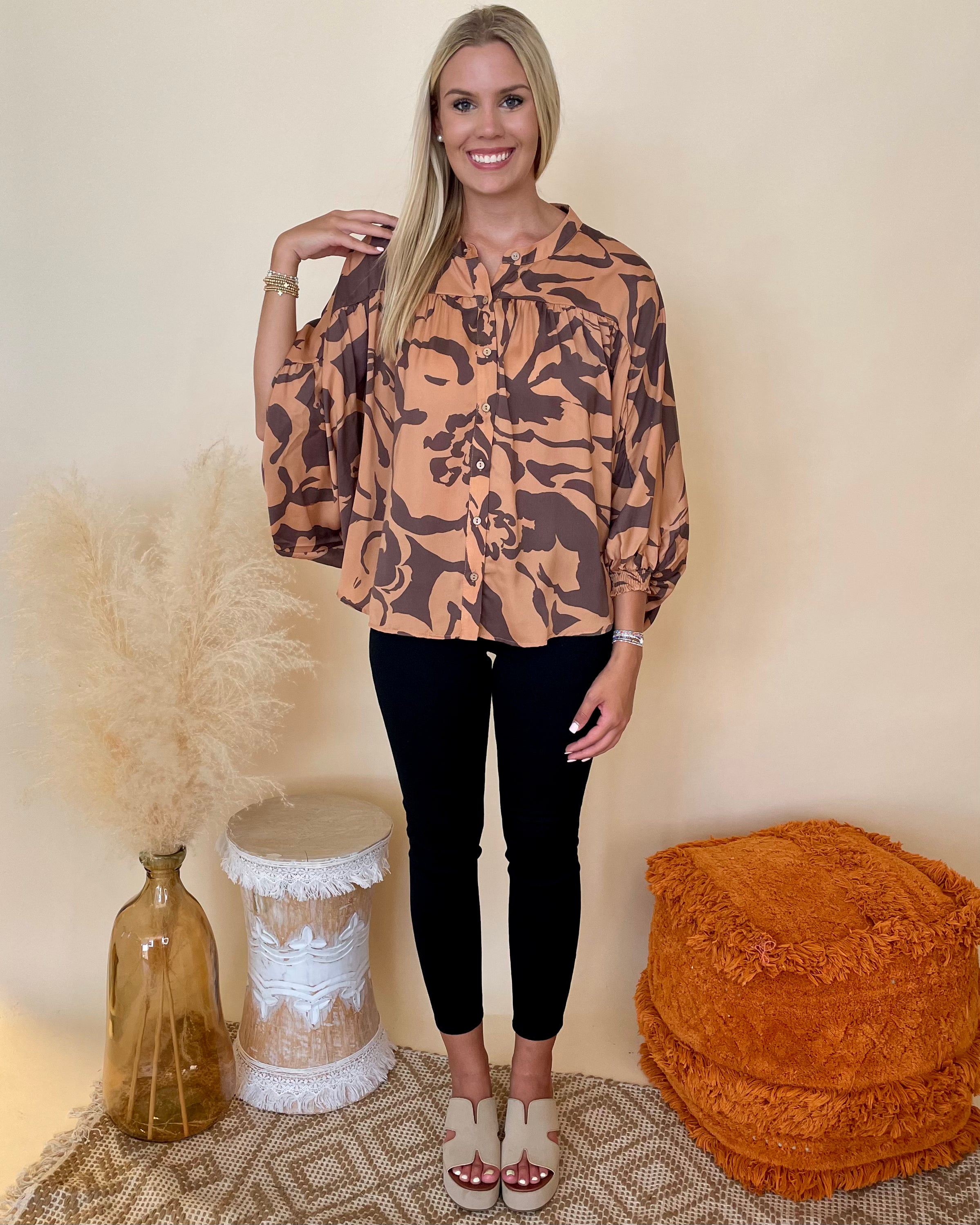 Unmatched Mocha Brown Print Top-Shop-Womens-Boutique-Clothing