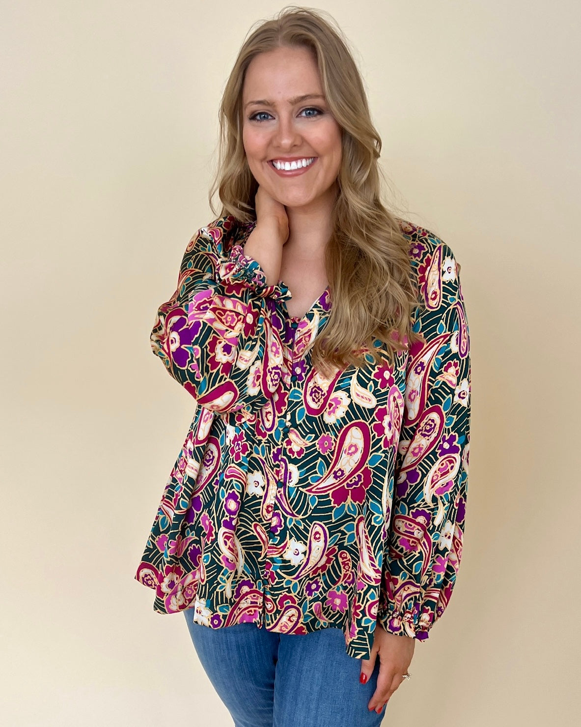 You First Teal Green Plus Paisley Top-Shop-Womens-Boutique-Clothing