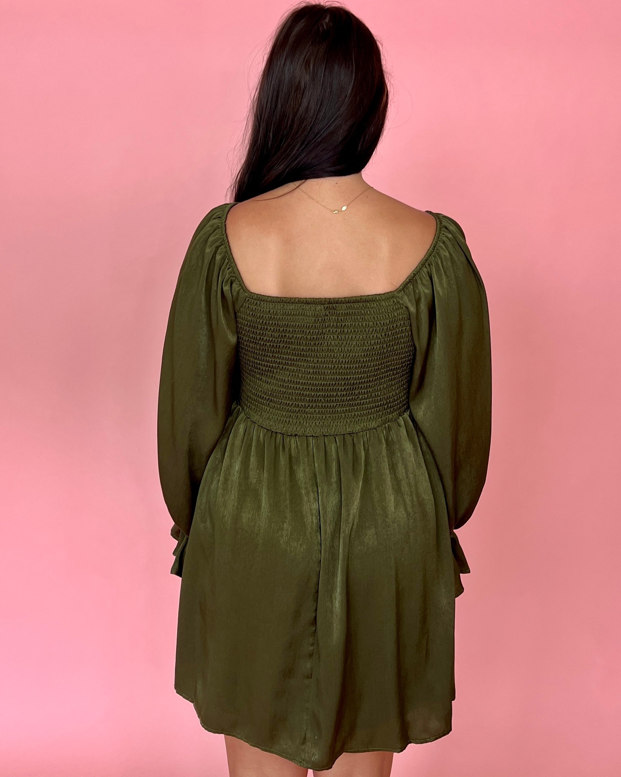 Always Be Near Olive Satin Dress-Shop-Womens-Boutique-Clothing