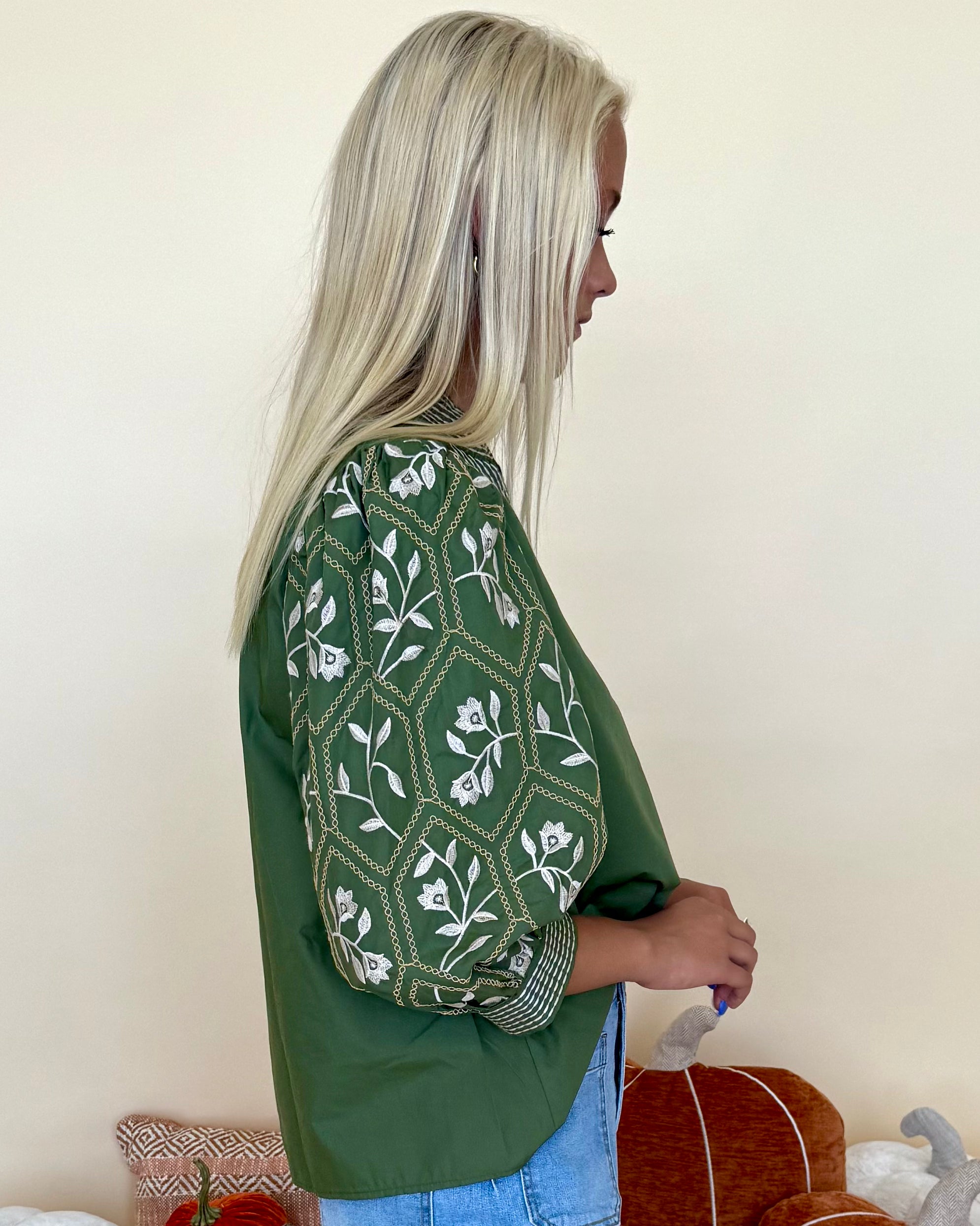 Vineyard Affair Olive Floral Embroidered Top-Shop-Womens-Boutique-Clothing