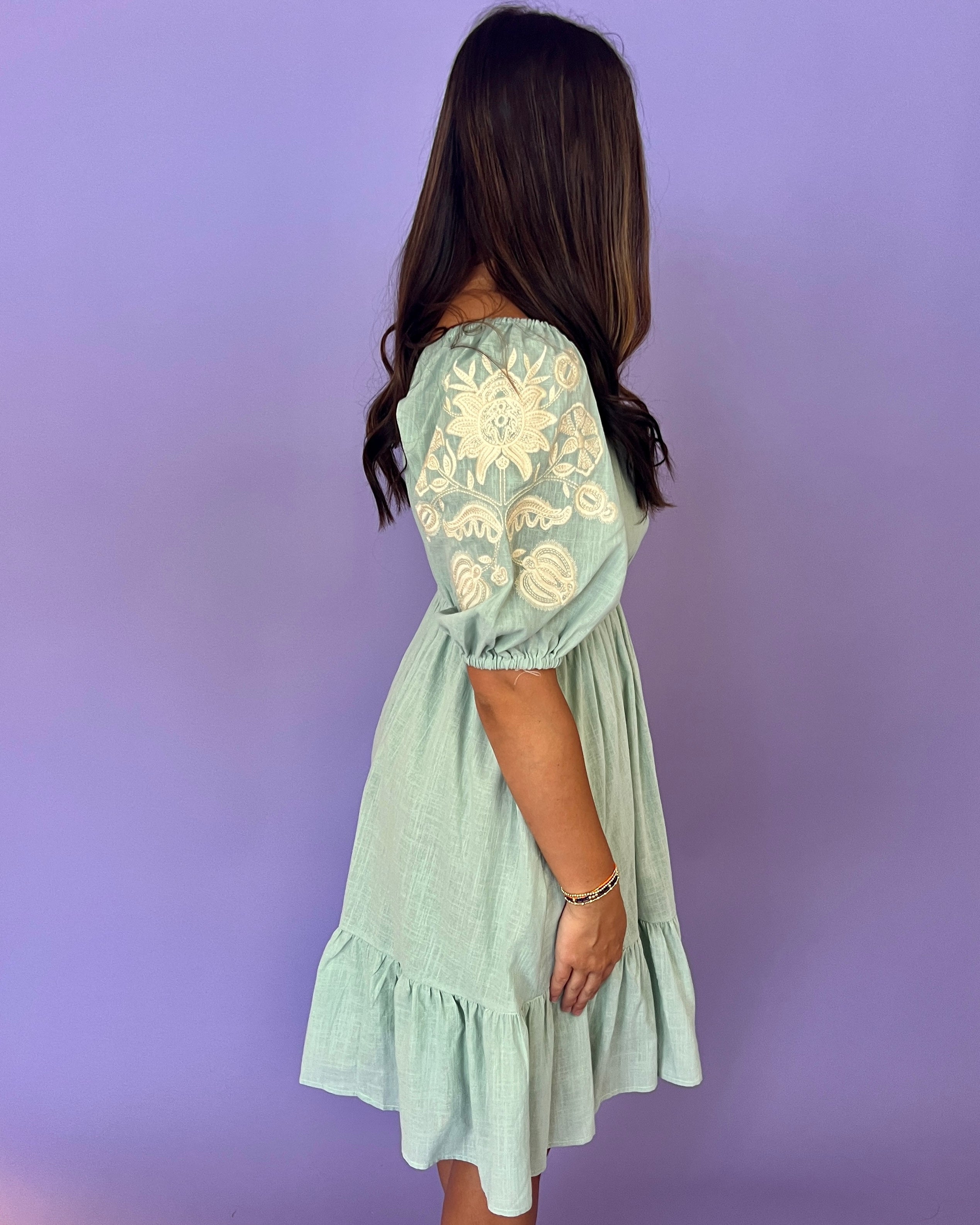 All Joy Sage Mint Embroidered Dress-Shop-Womens-Boutique-Clothing