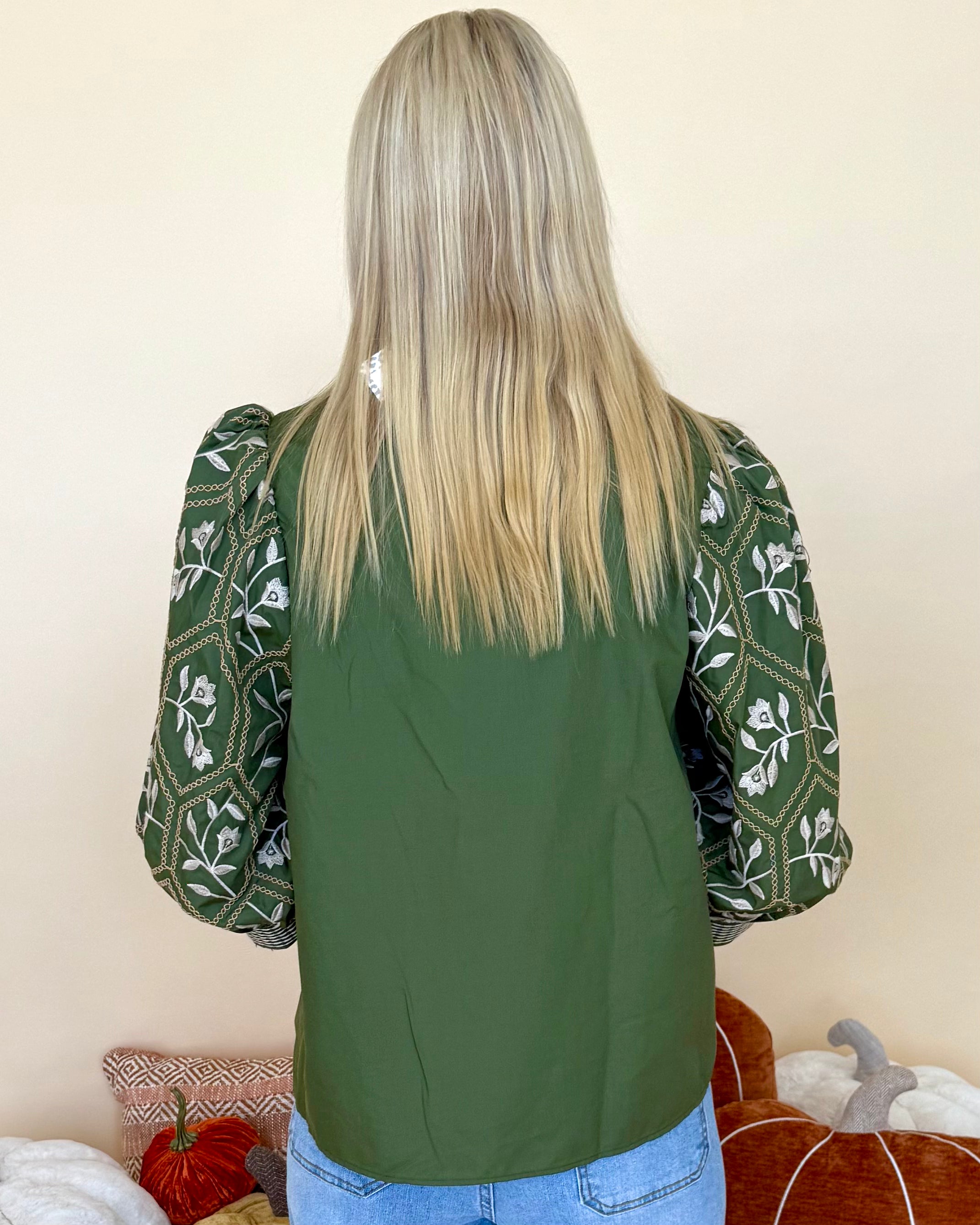 Vineyard Affair Olive Floral Embroidered Top-Shop-Womens-Boutique-Clothing