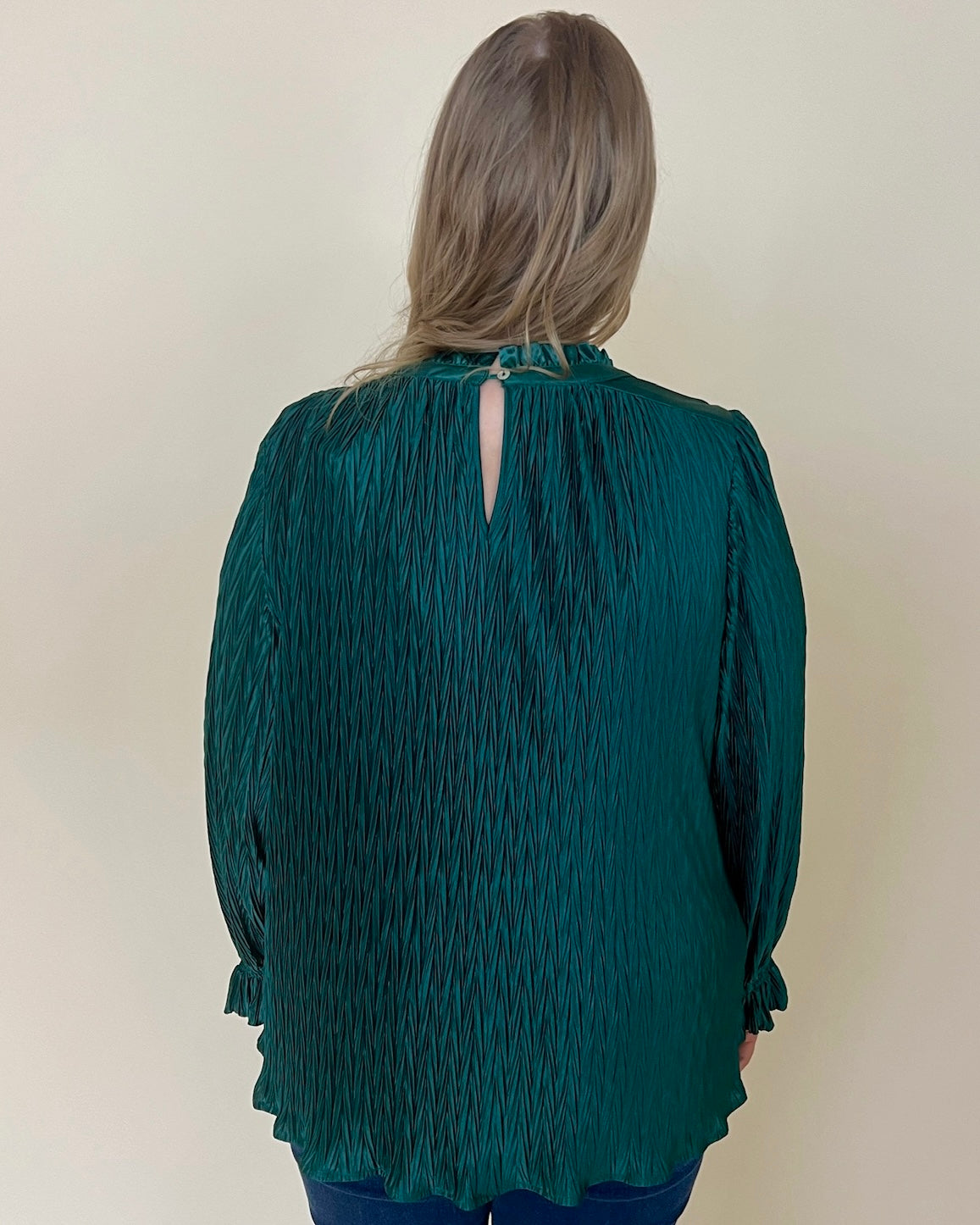 So Blissful Hunter Green Plus Pleated Satin Top-Shop-Womens-Boutique-Clothing