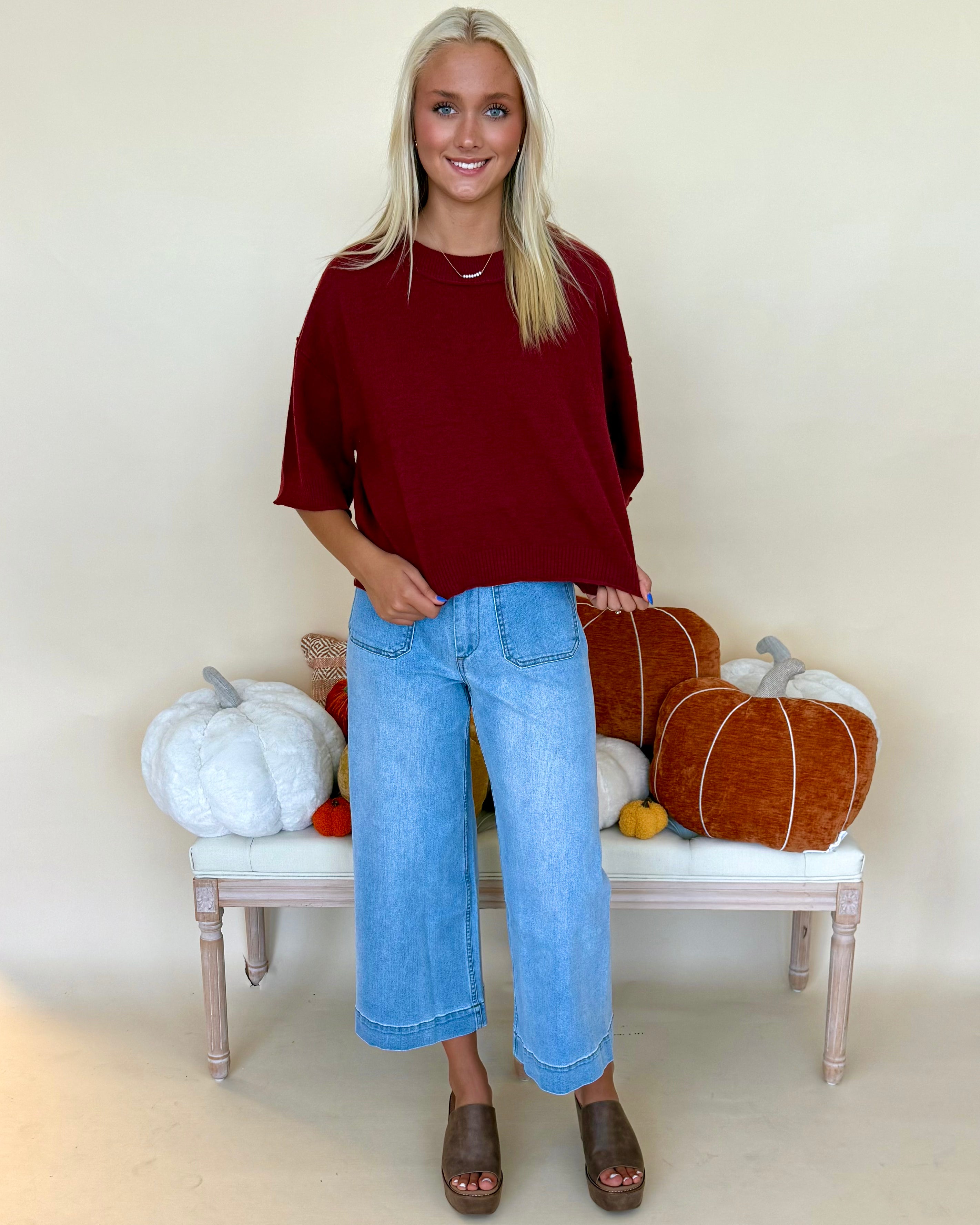 All Settled Garnet 3/4 Sleeve Top-Shop-Womens-Boutique-Clothing