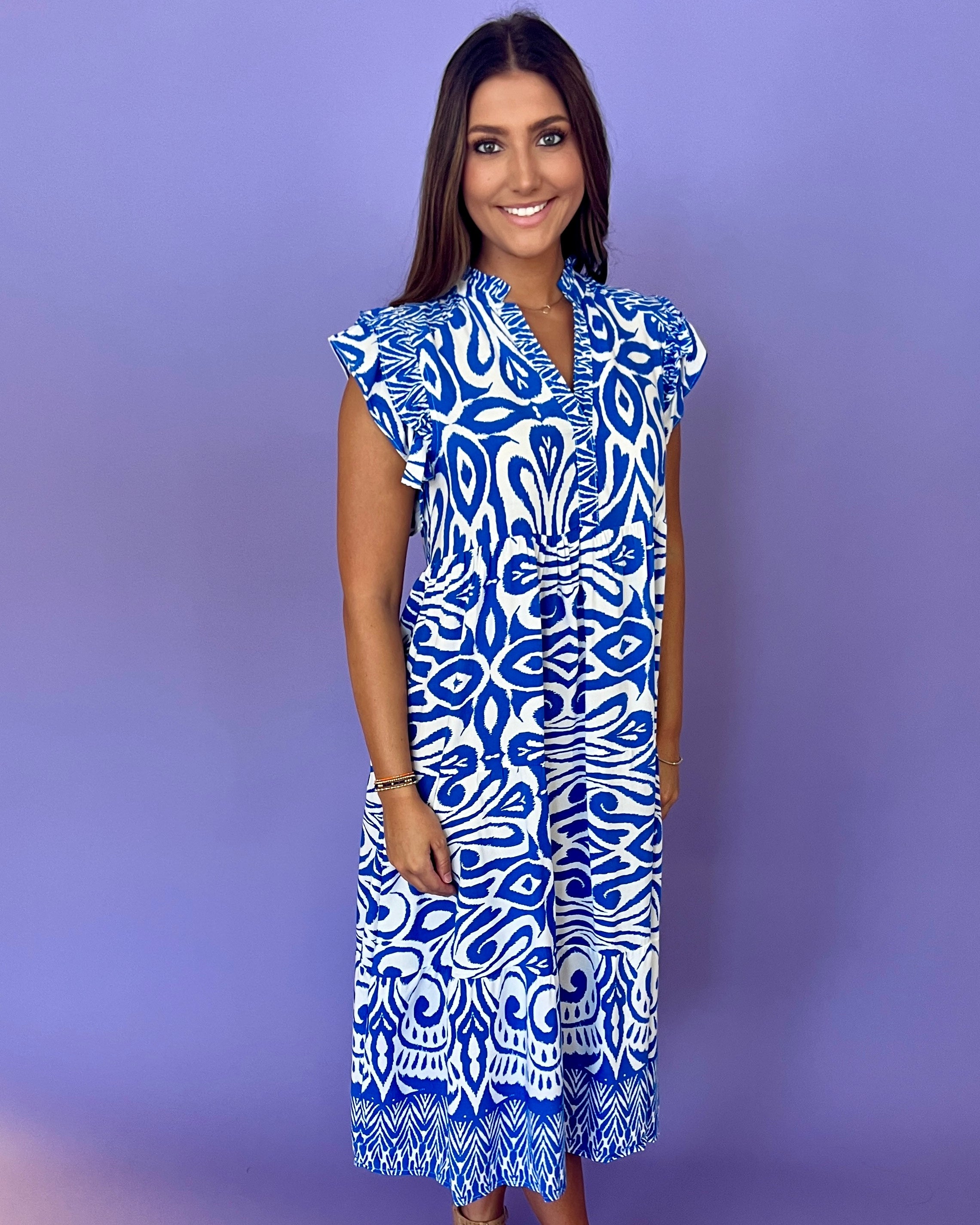 Ask You Out Blue Printed Midi Dress-Shop-Womens-Boutique-Clothing