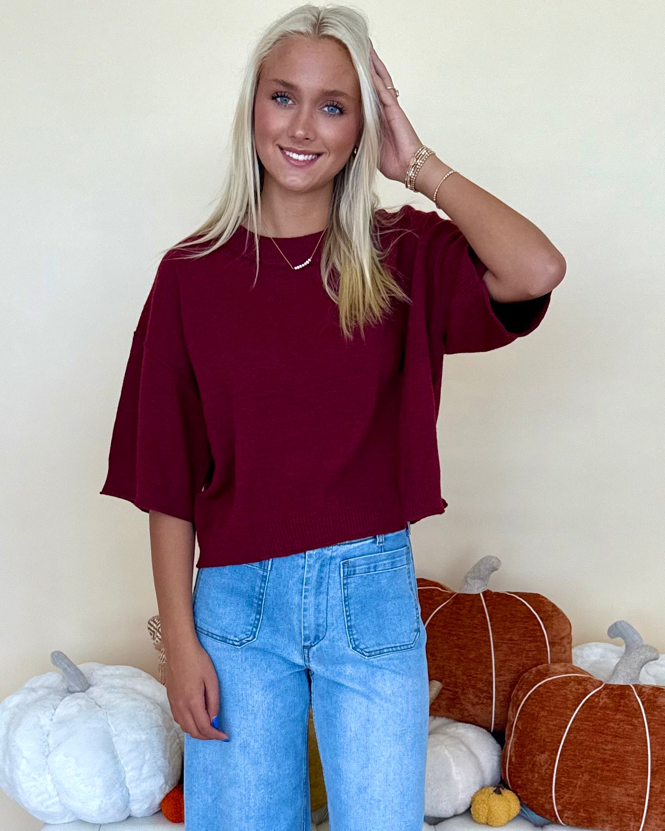 All Settled Garnet 3/4 Sleeve Top-Shop-Womens-Boutique-Clothing