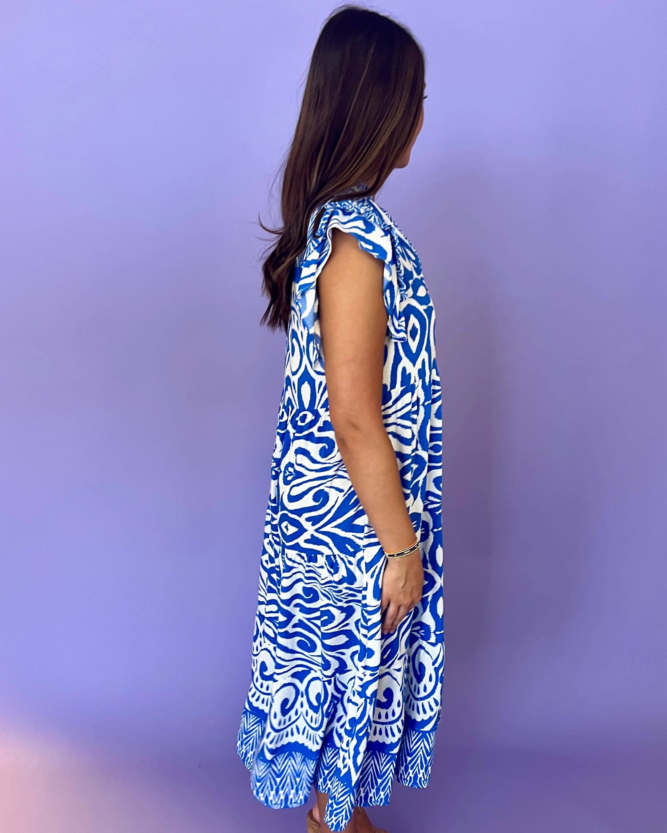 Ask You Out Blue Printed Midi Dress-Shop-Womens-Boutique-Clothing