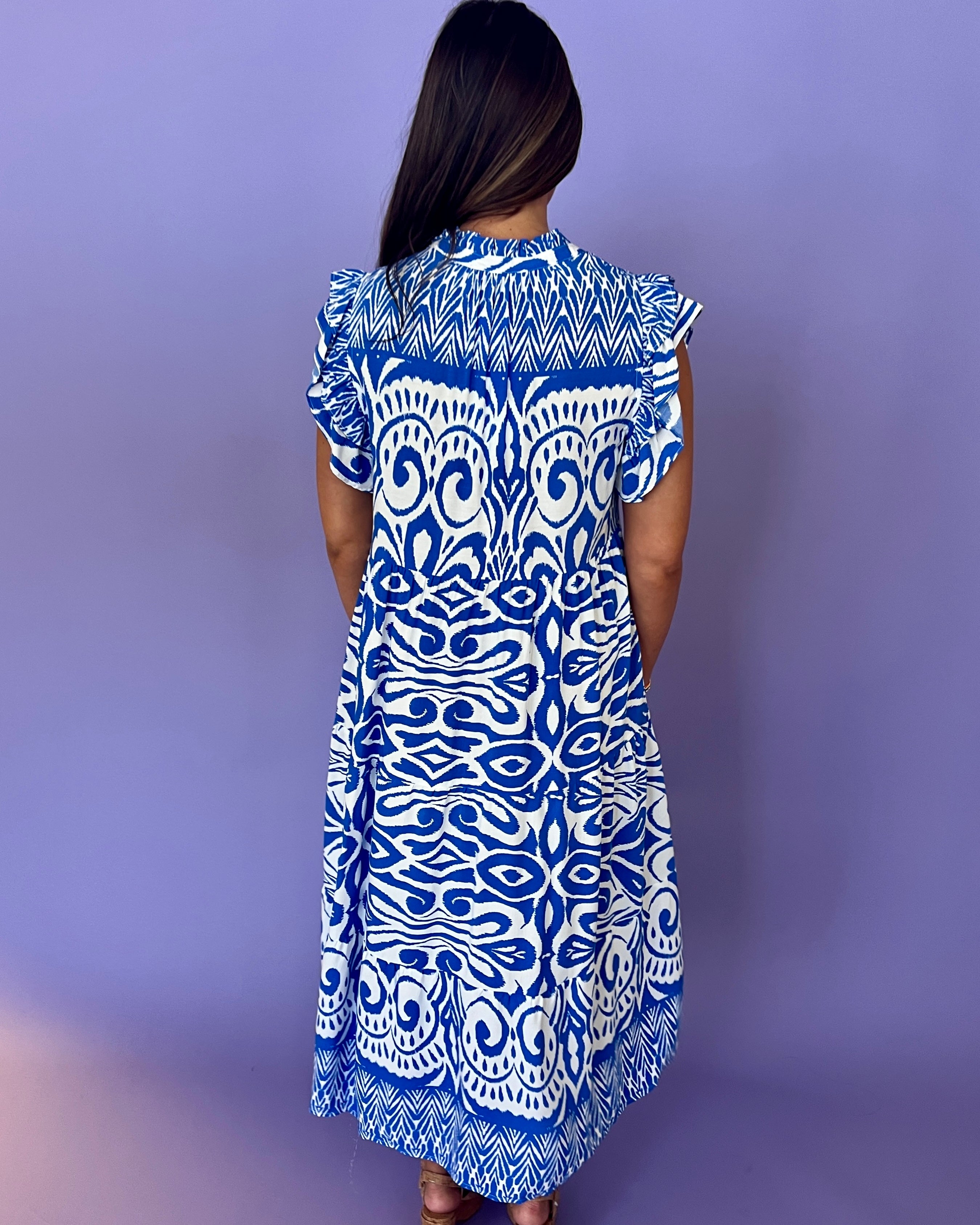 Ask You Out Blue Printed Midi Dress-Shop-Womens-Boutique-Clothing