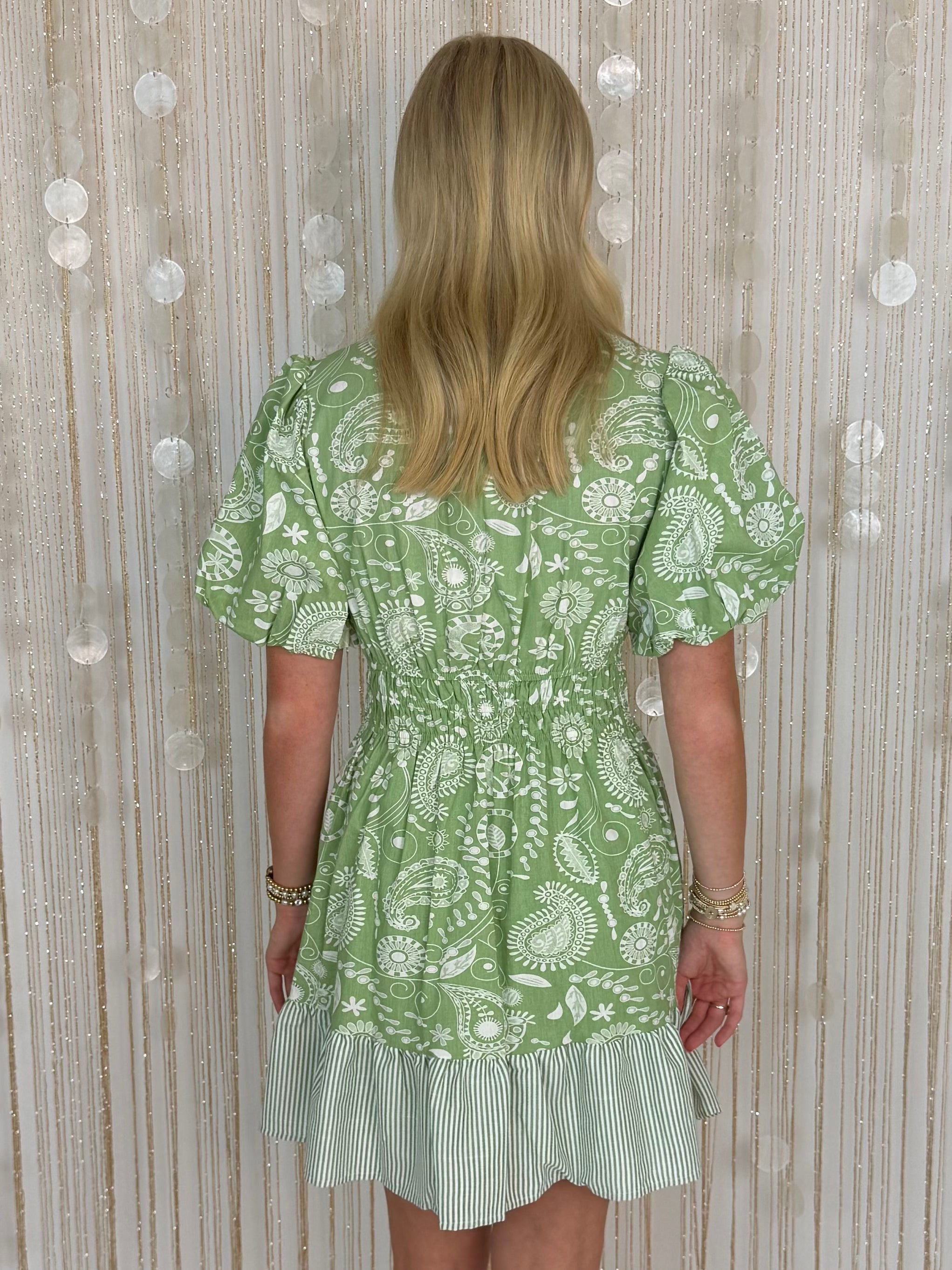 Soft Horizon Green Paisley Smocked Dress-Shop-Womens-Boutique-Clothing