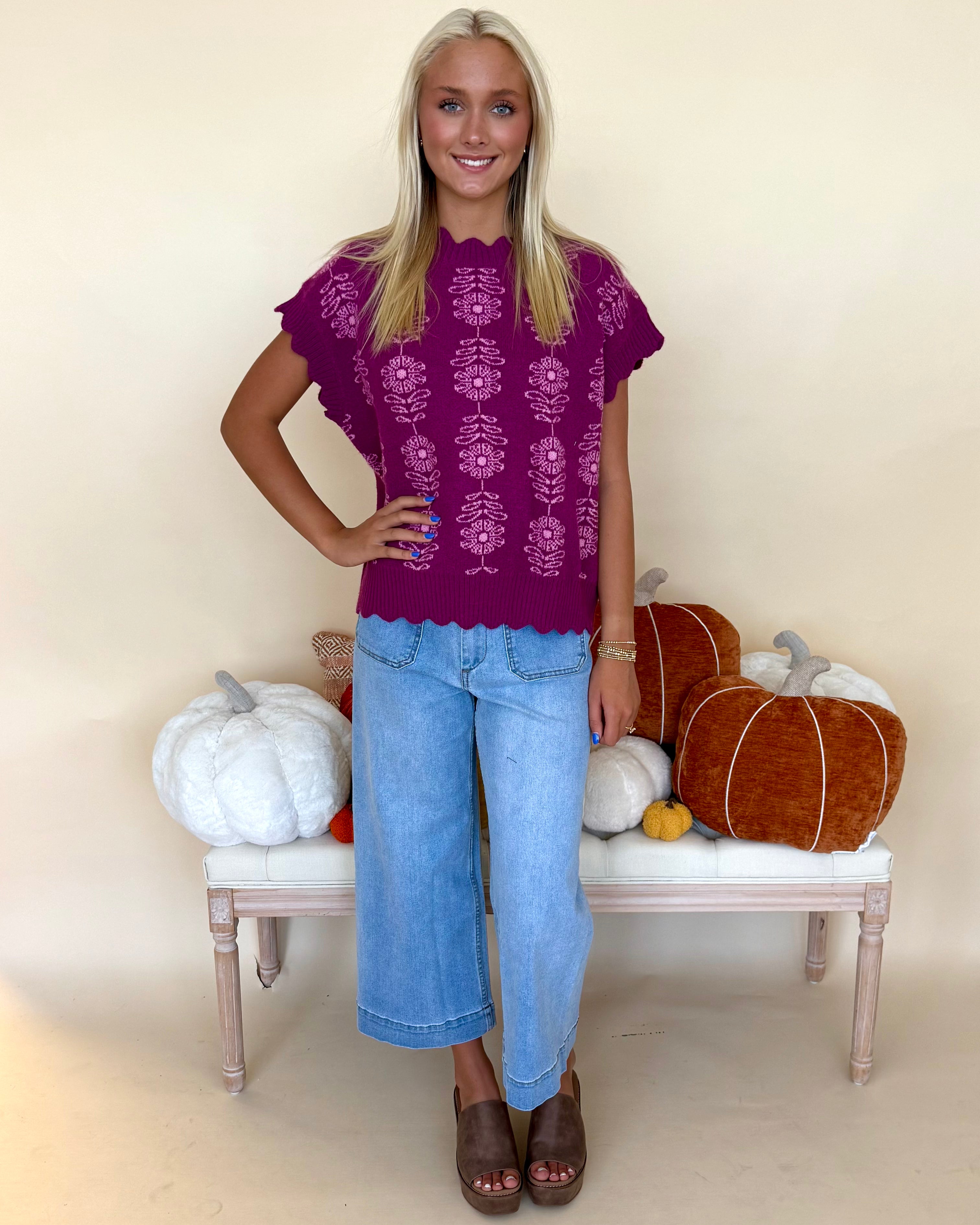 Never Out Berry Floral Sweater Vest-Shop-Womens-Boutique-Clothing