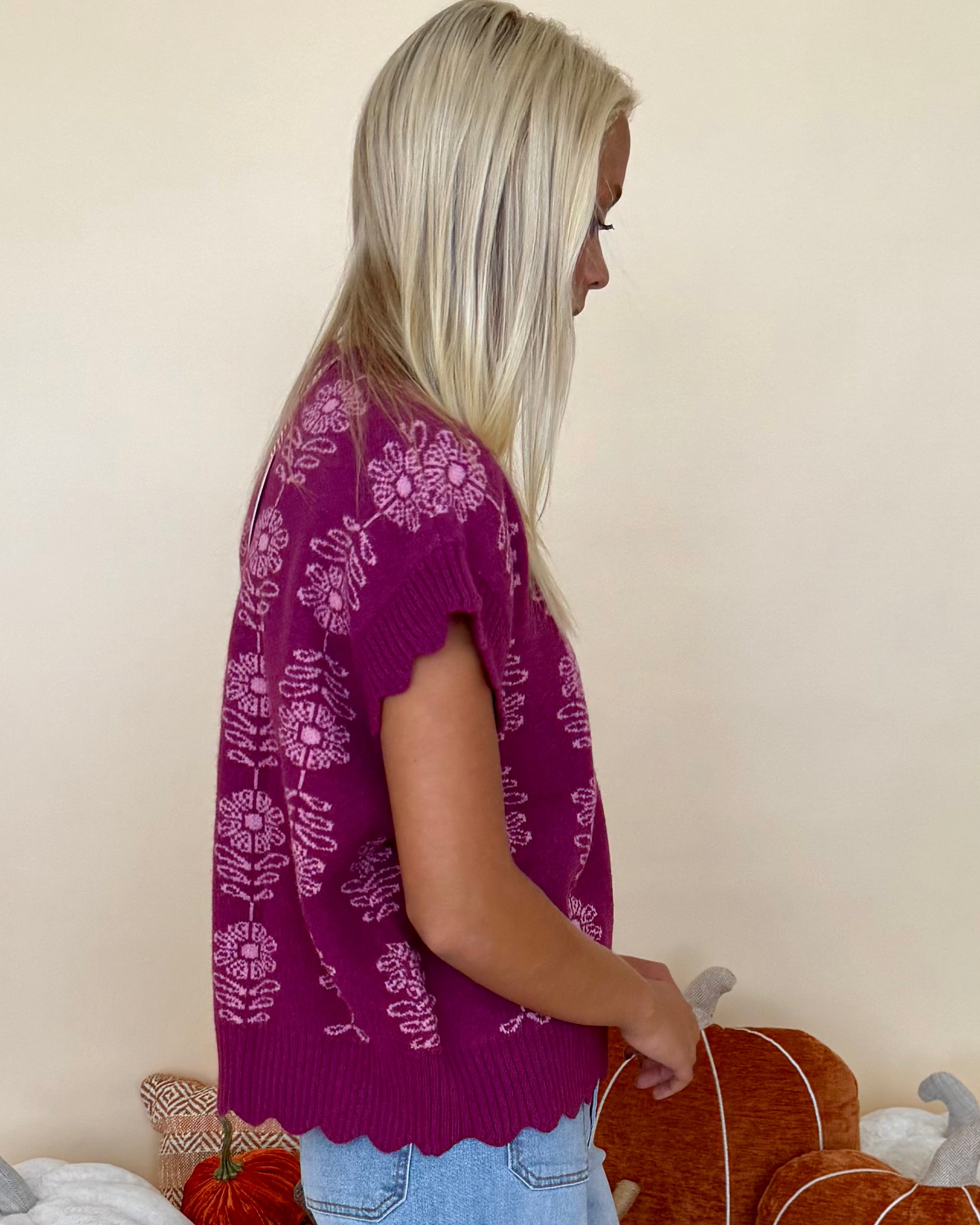 Never Out Berry Floral Sweater Vest-Shop-Womens-Boutique-Clothing