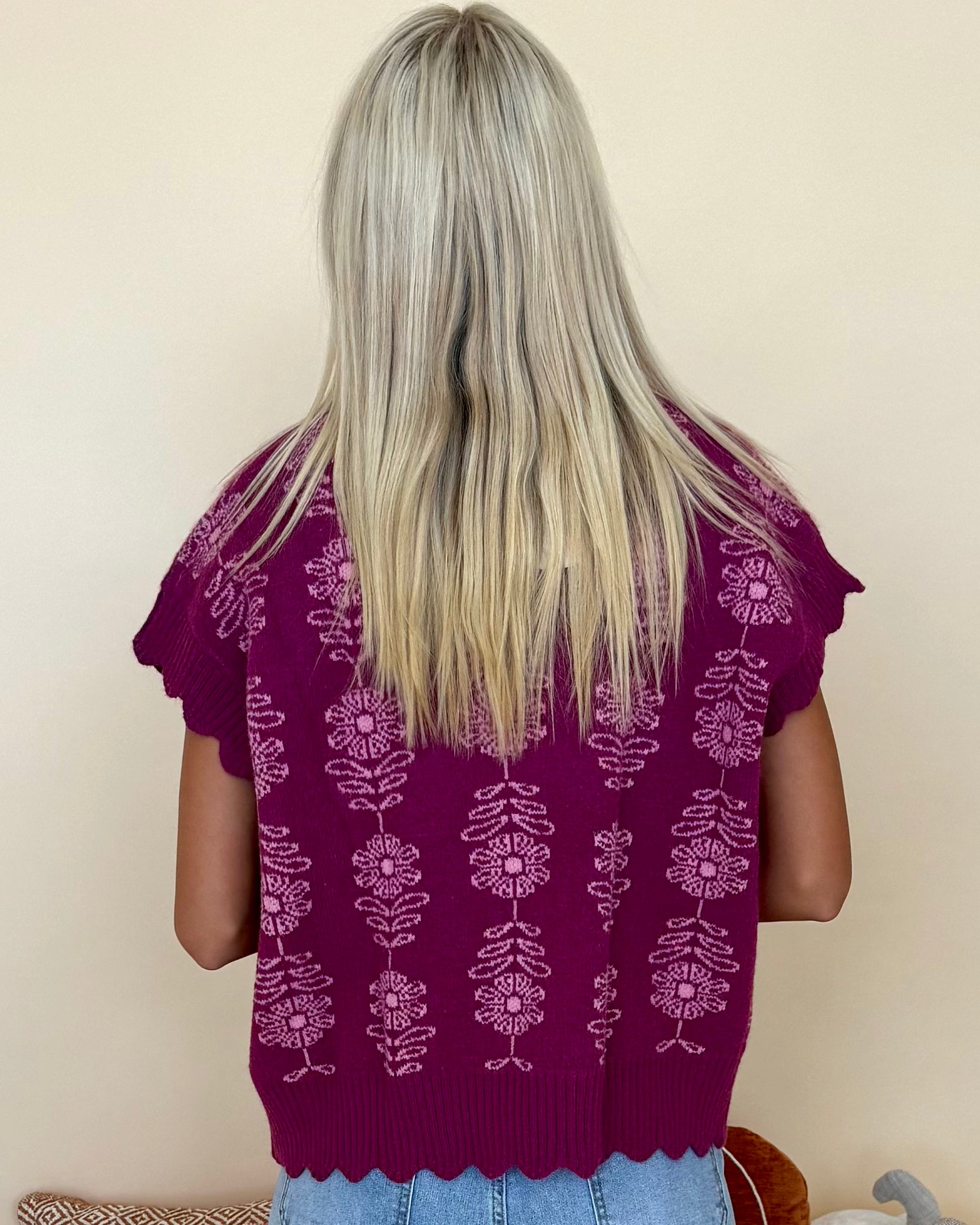 Never Out Berry Floral Sweater Vest-Shop-Womens-Boutique-Clothing