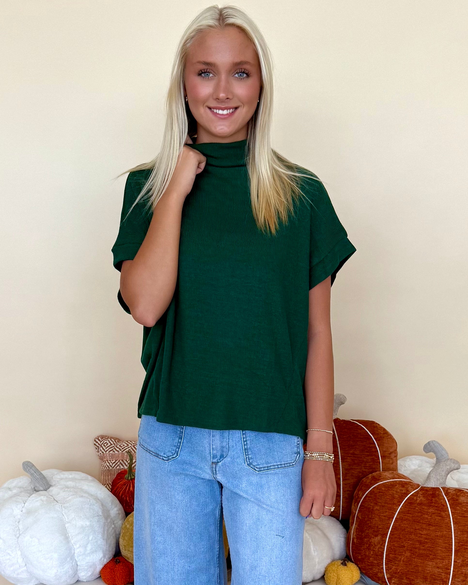 Mornings With You H Green Mock Neck Sweater-Shop-Womens-Boutique-Clothing