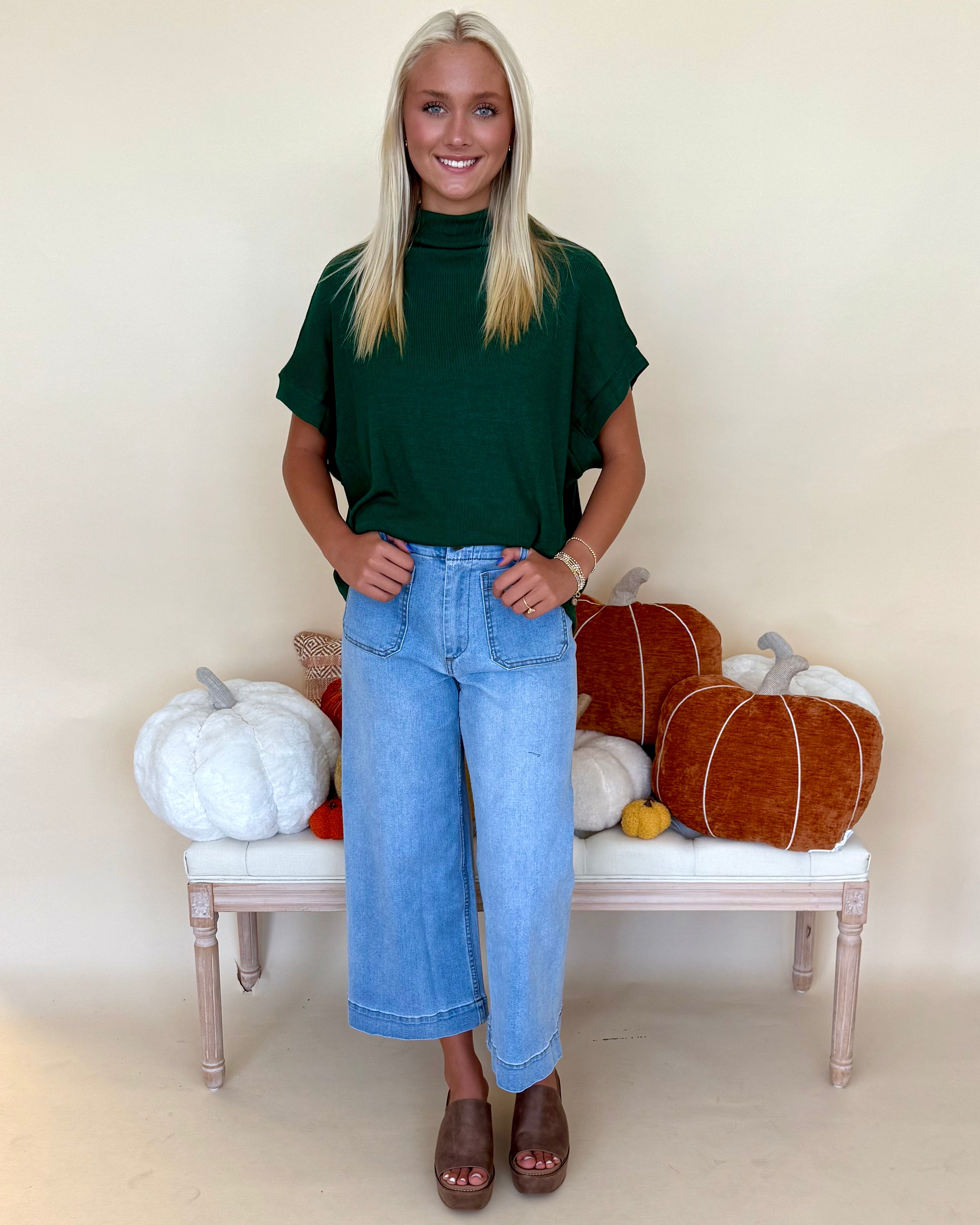 Mornings With You H Green Mock Neck Sweater-Shop-Womens-Boutique-Clothing