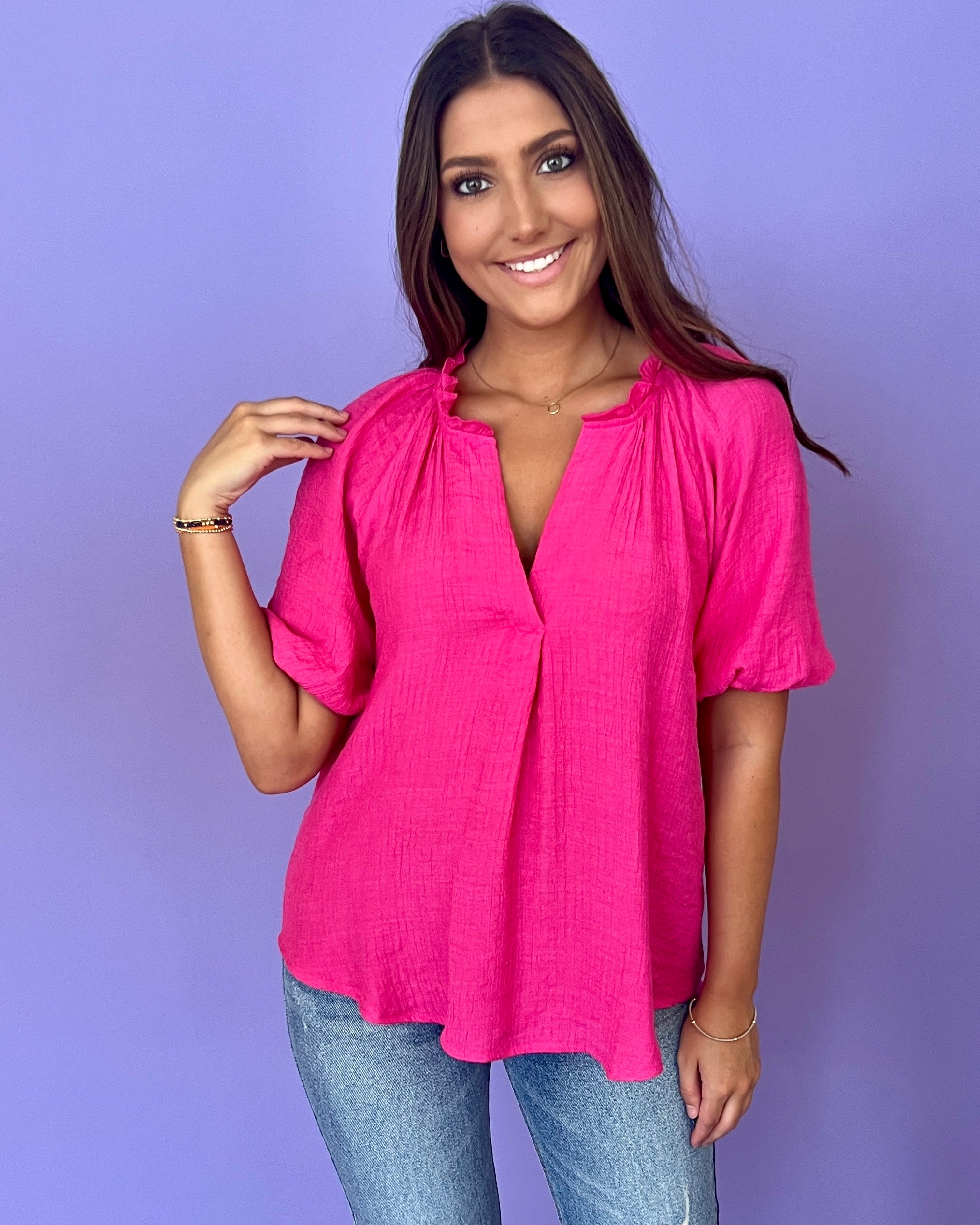 Wear It Fuchsia Scrunched Top-Shop-Womens-Boutique-Clothing