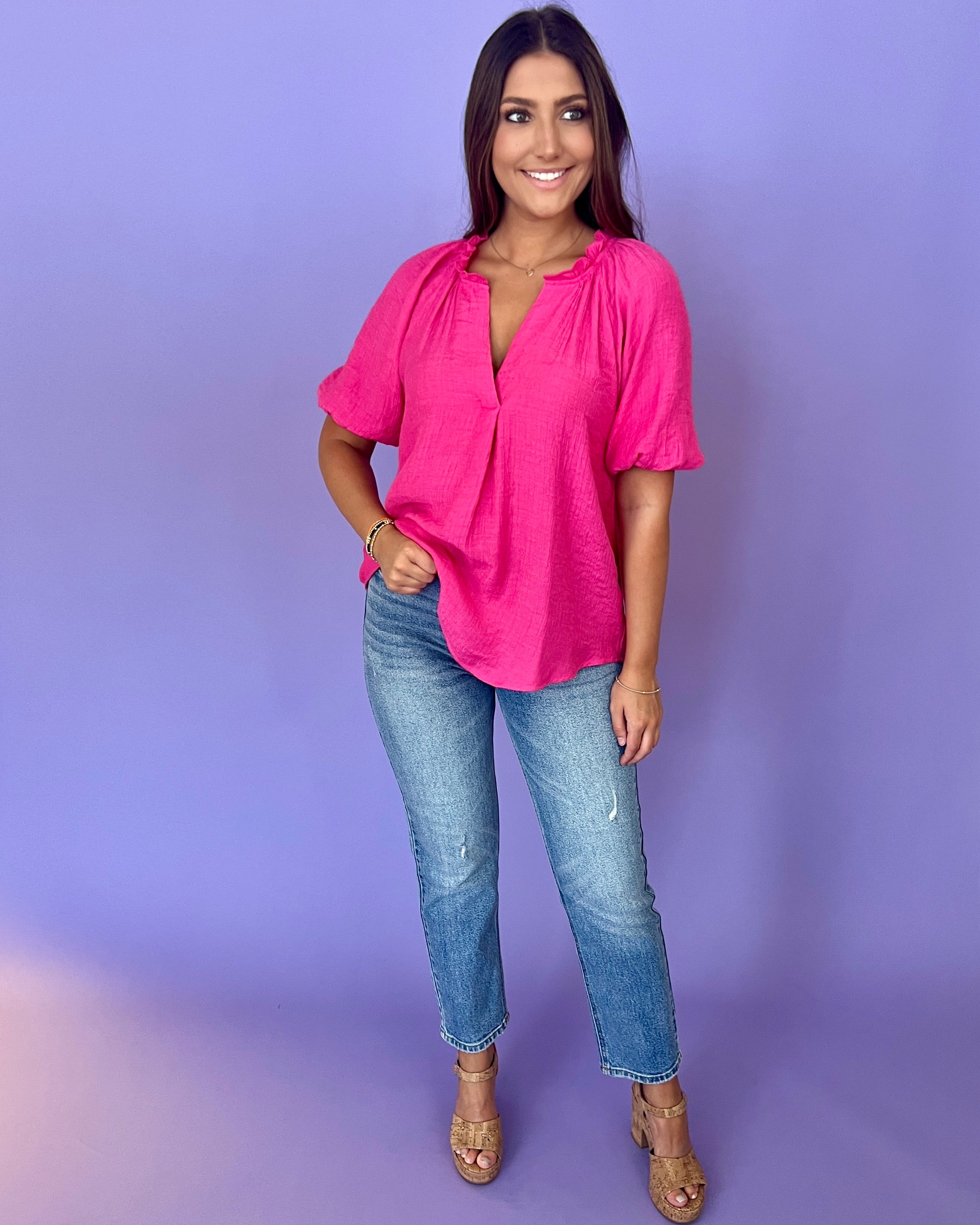 Wear It Fuchsia Scrunched Top-Shop-Womens-Boutique-Clothing