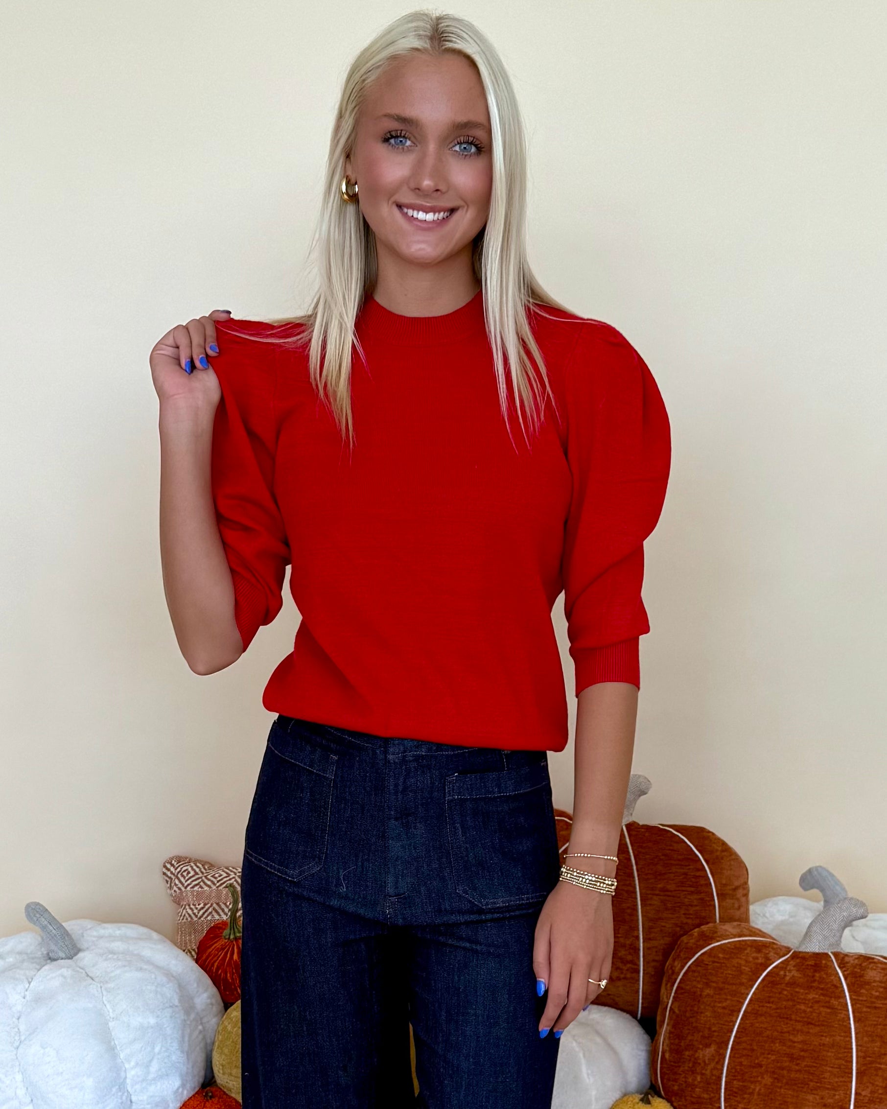 On The Record Red Sweater-Shop-Womens-Boutique-Clothing