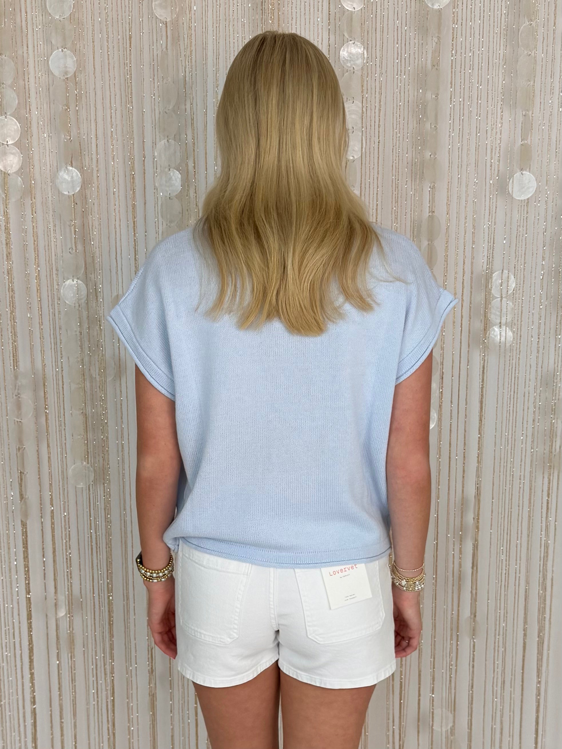 Right on Beat Lt Blue Lemon SS Knit Sweater-Shop-Womens-Boutique-Clothing