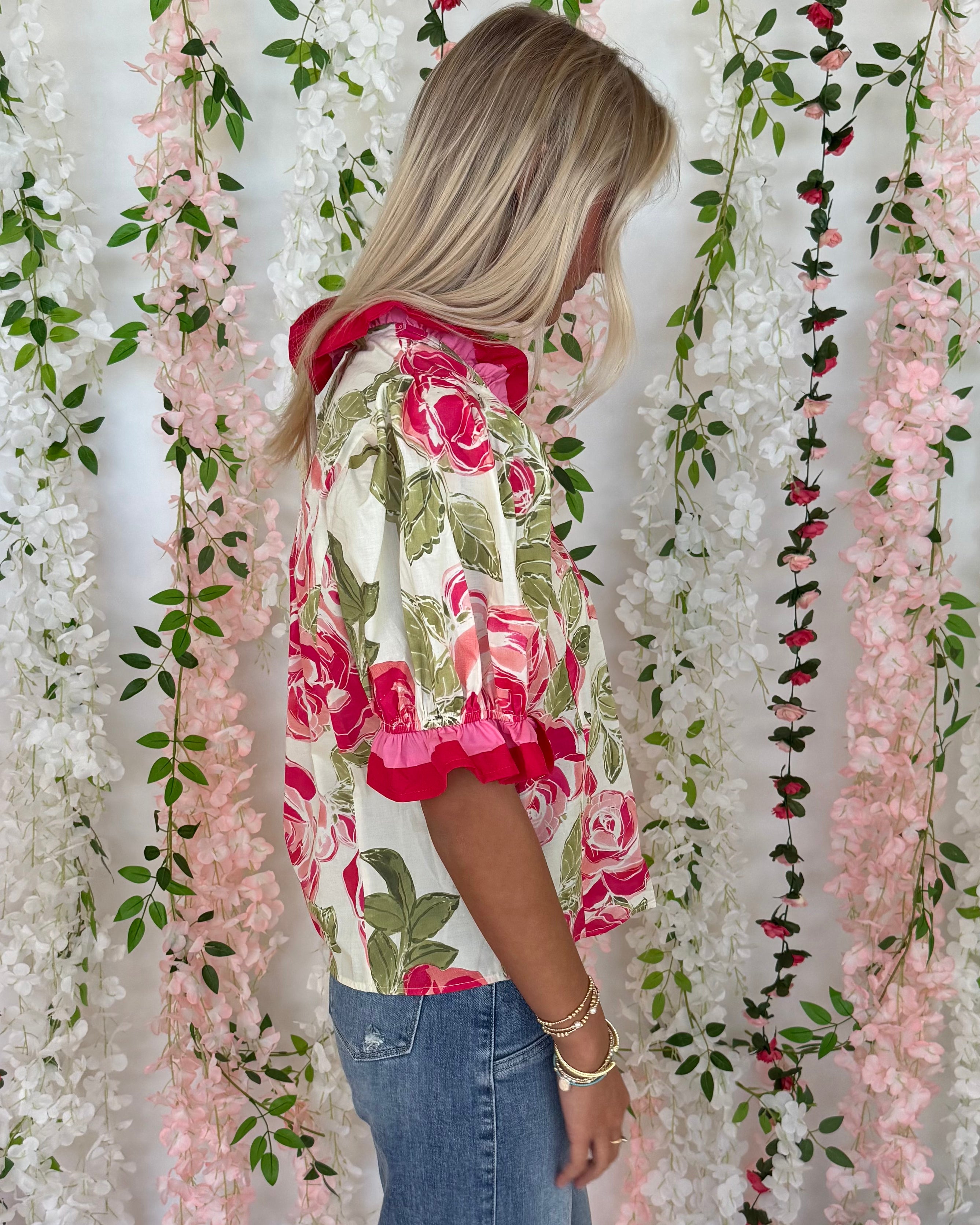 Cross Paths Cream Pink Floral Top-Shop-Womens-Boutique-Clothing