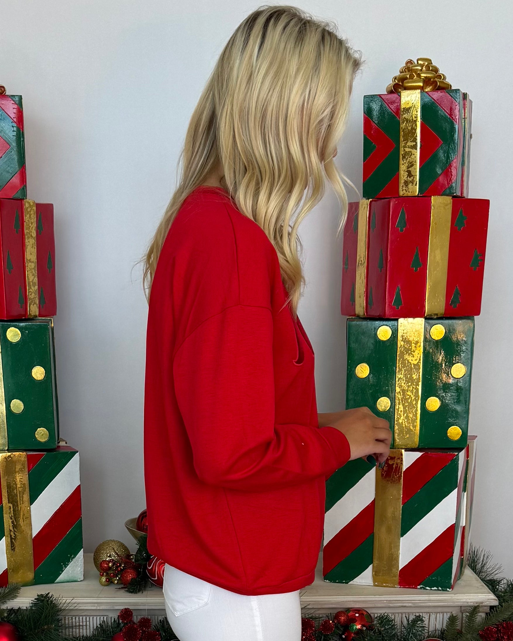 Red Joyful Velvet Sweatshirt-Shop-Womens-Boutique-Clothing