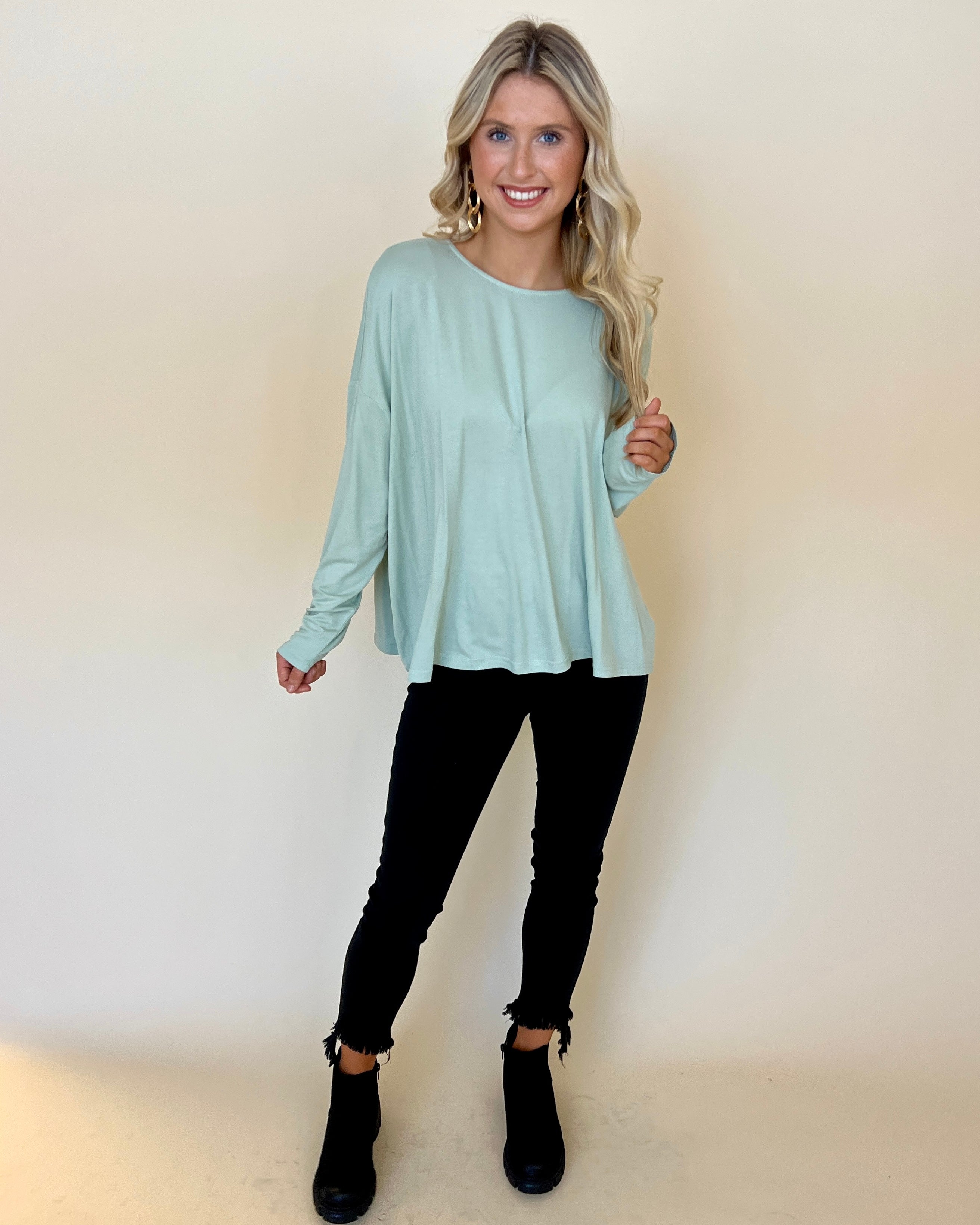 Days Gone By Lt Sage Knit Top-Shop-Womens-Boutique-Clothing