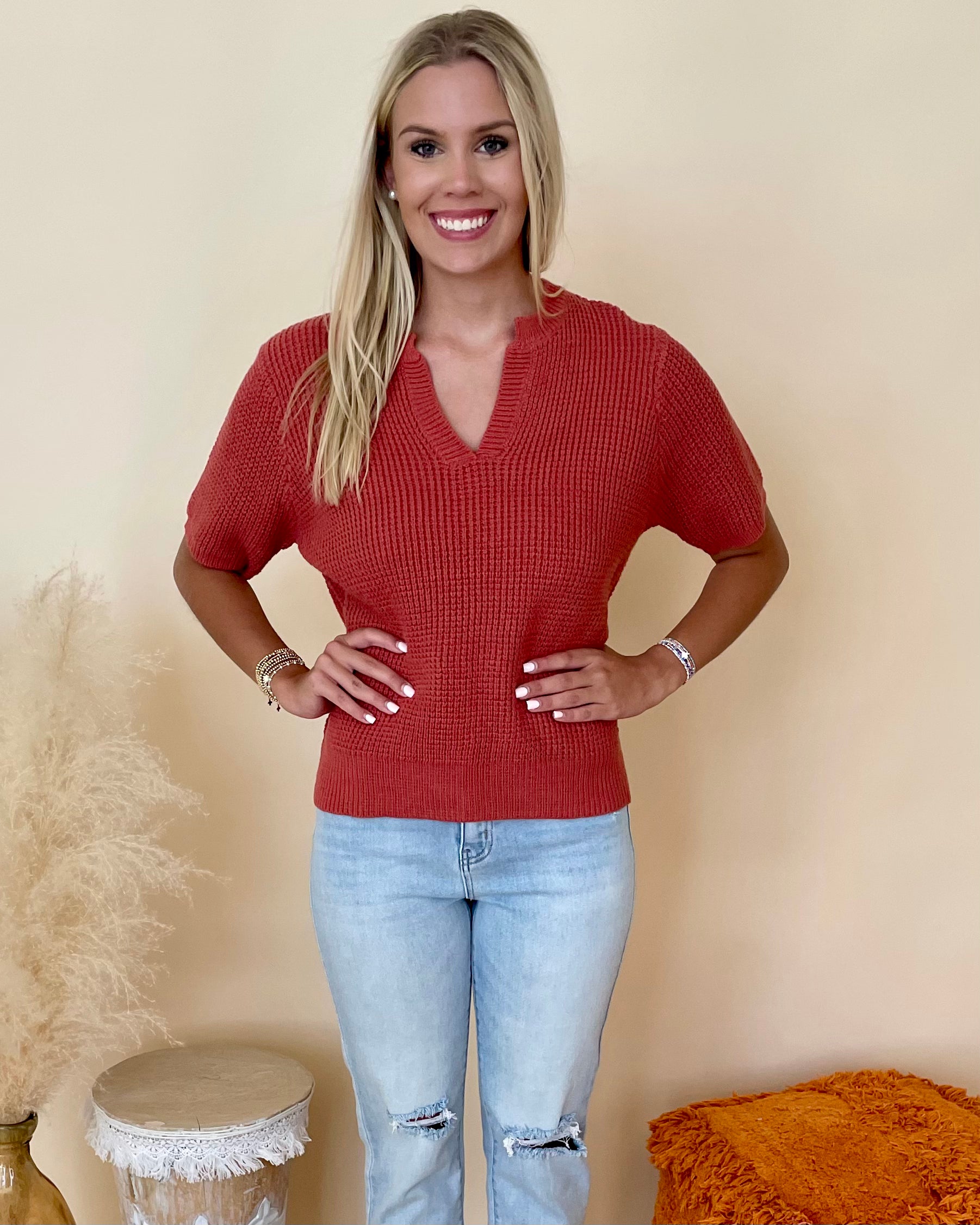 Always Love Rust Split Neck Sweater-Shop-Womens-Boutique-Clothing