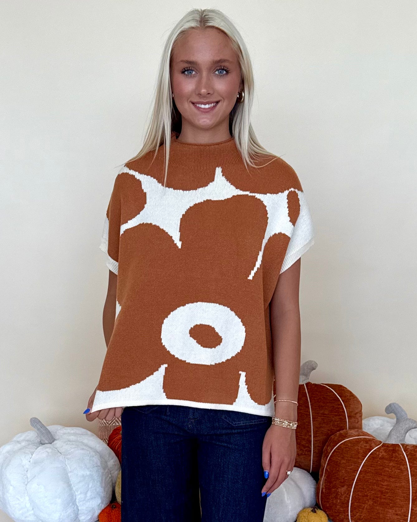 Full Heart Toffee/Off White Flower Sweater-Shop-Womens-Boutique-Clothing