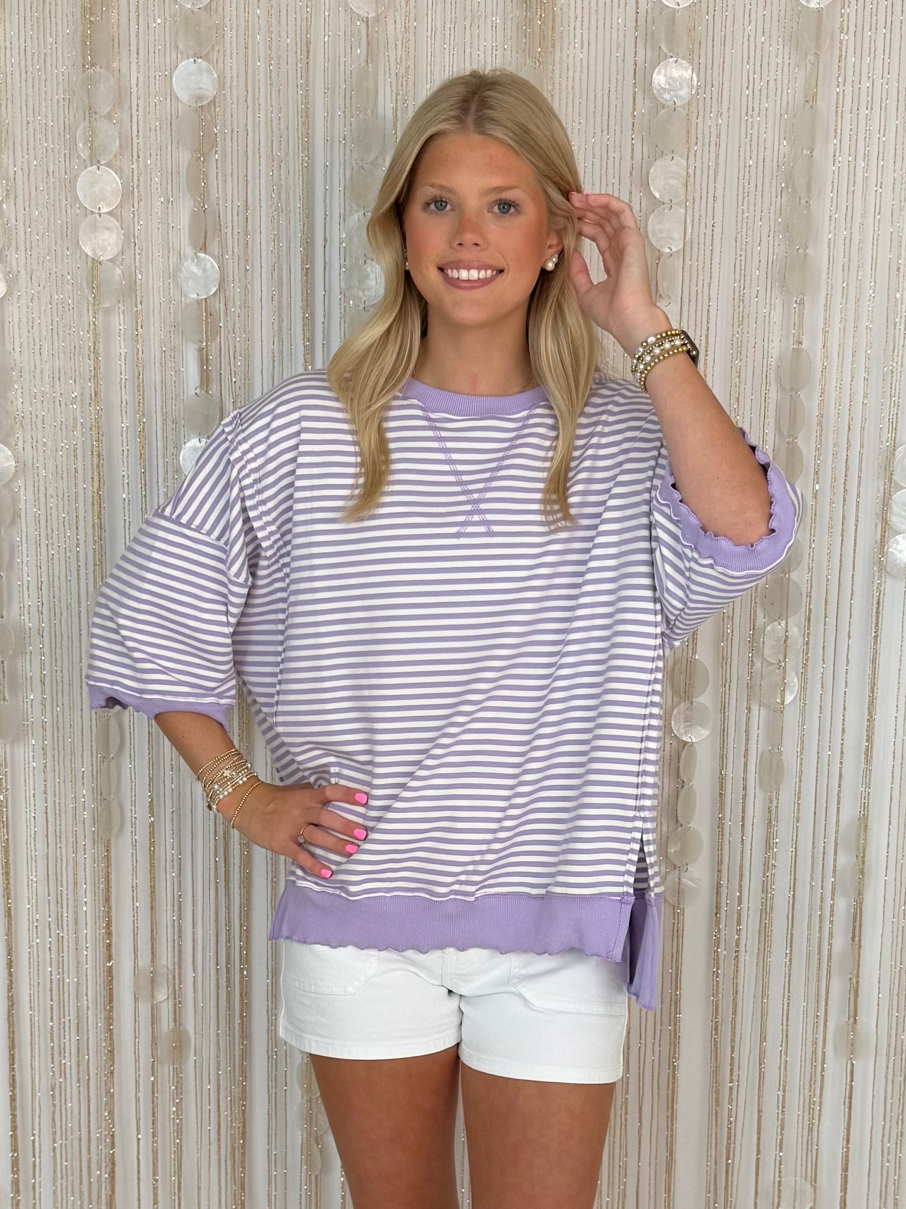 Timeless Style Lt Purple Short Sleeve Sweatshirt-Shop-Womens-Boutique-Clothing
