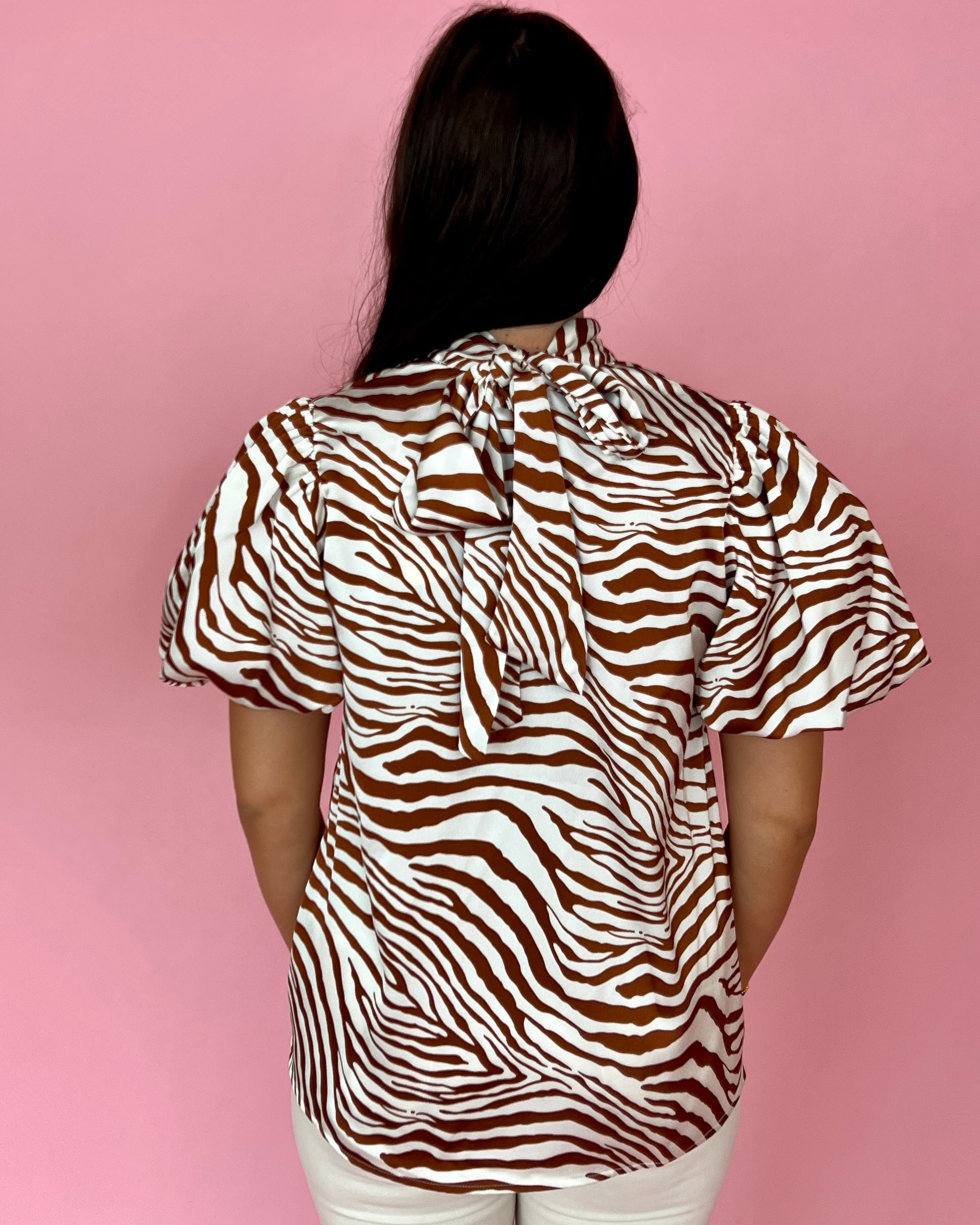 Get Going Ginger Zebra High Neck Satin Top-Shop-Womens-Boutique-Clothing
