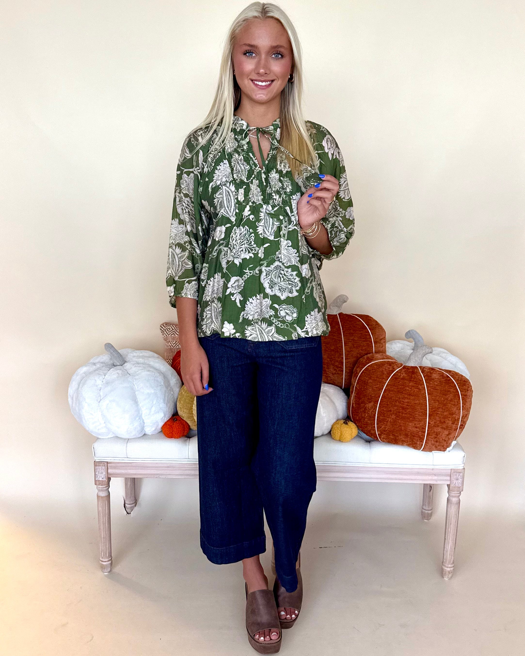 Second Look Green Two Tone Floral Top-Shop-Womens-Boutique-Clothing