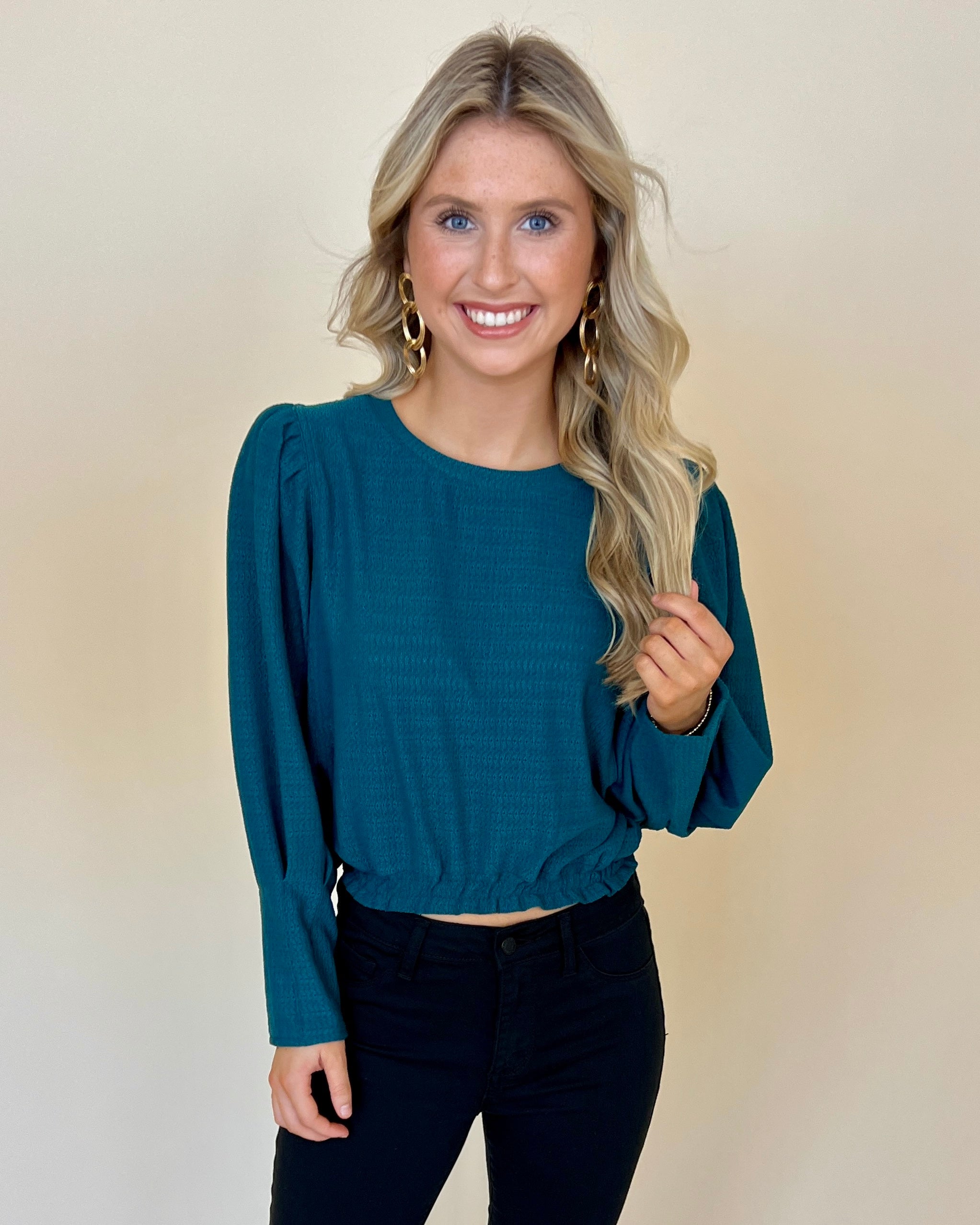 Crushing On You Teal Textured Cutout Crop Top-Shop-Womens-Boutique-Clothing