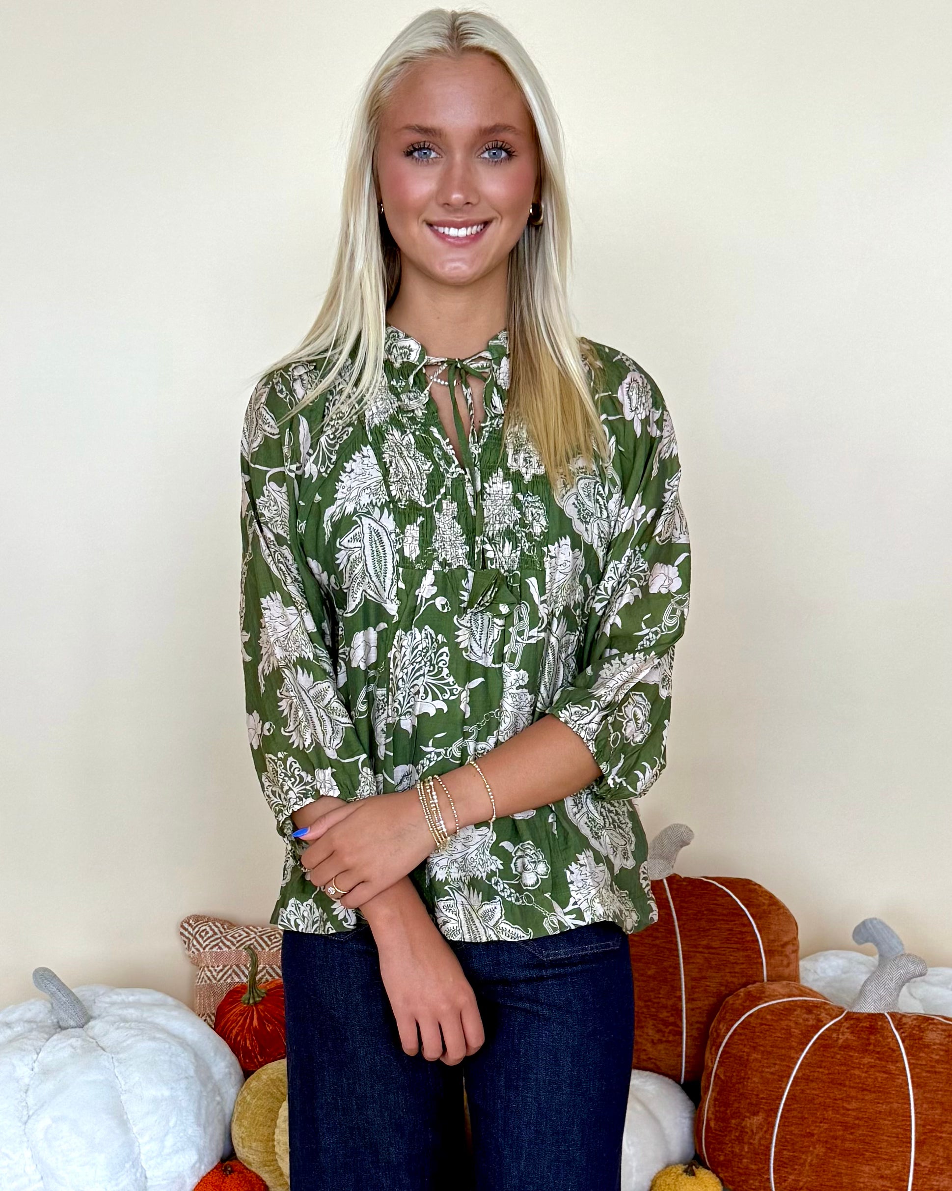 Second Look Green Two Tone Floral Top-Shop-Womens-Boutique-Clothing
