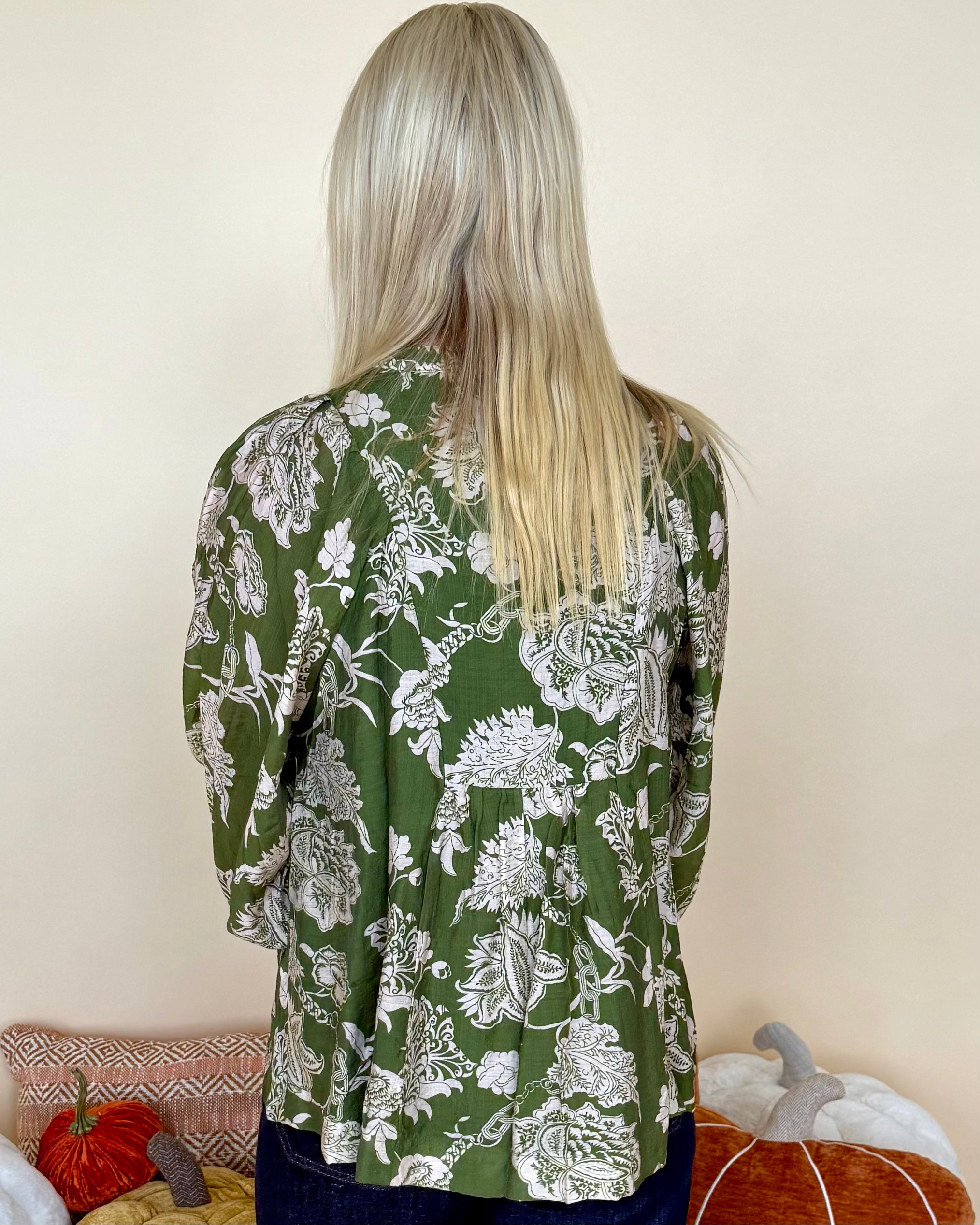 Second Look Green Two Tone Floral Top-Shop-Womens-Boutique-Clothing