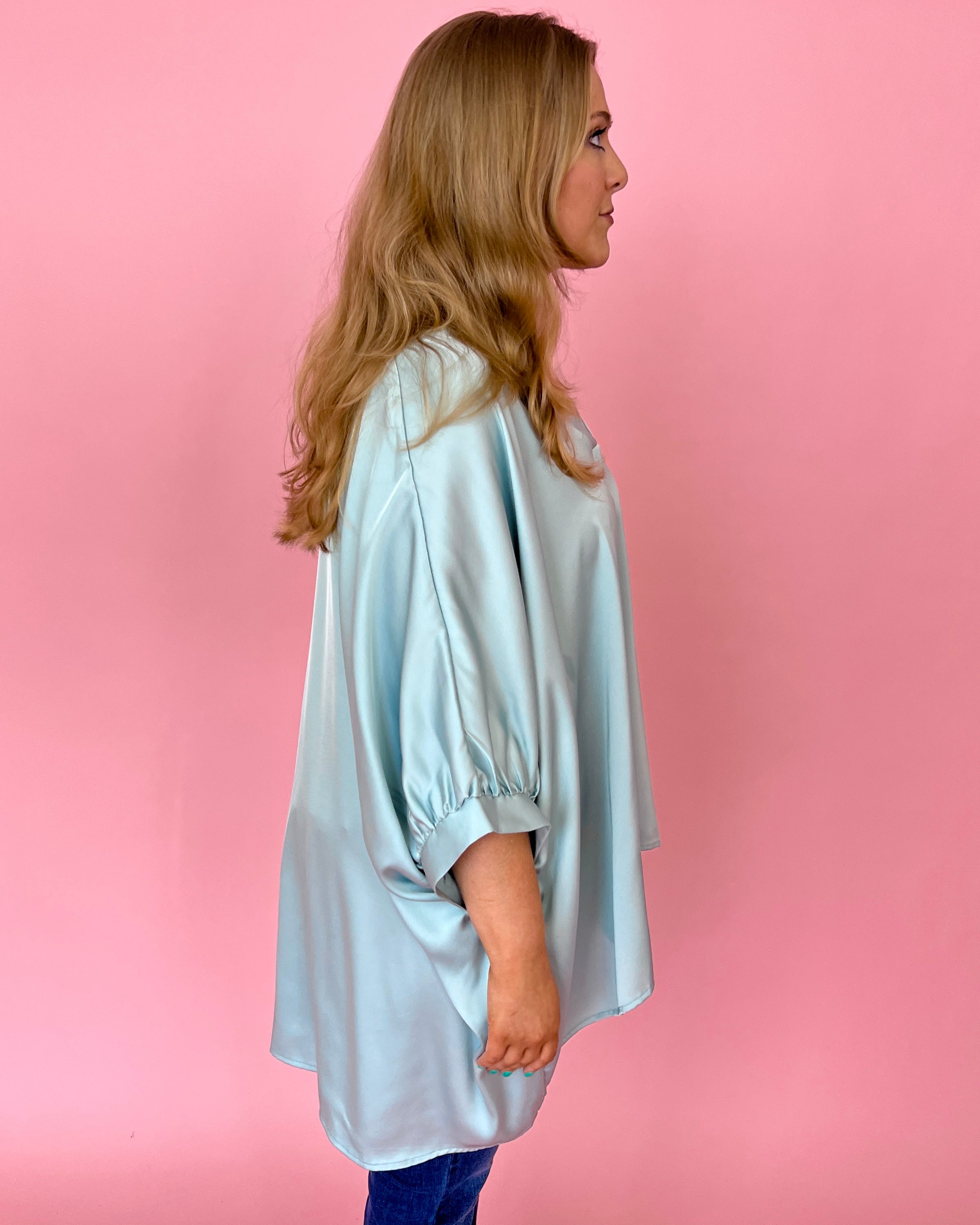 Spring Fling Mint Plus Satin Dolman Sleeve Top-Shop-Womens-Boutique-Clothing